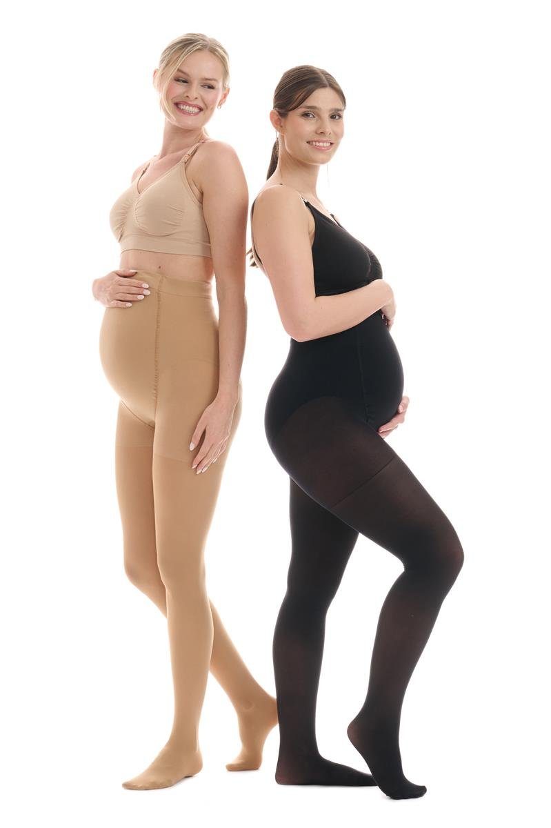 Schwangerschaftsstrumpfhose 2 St) – soft, 50 Umstandsstrumpfhose DEN Herzmutter dehnbar Schwarz Matt (Doppelpack