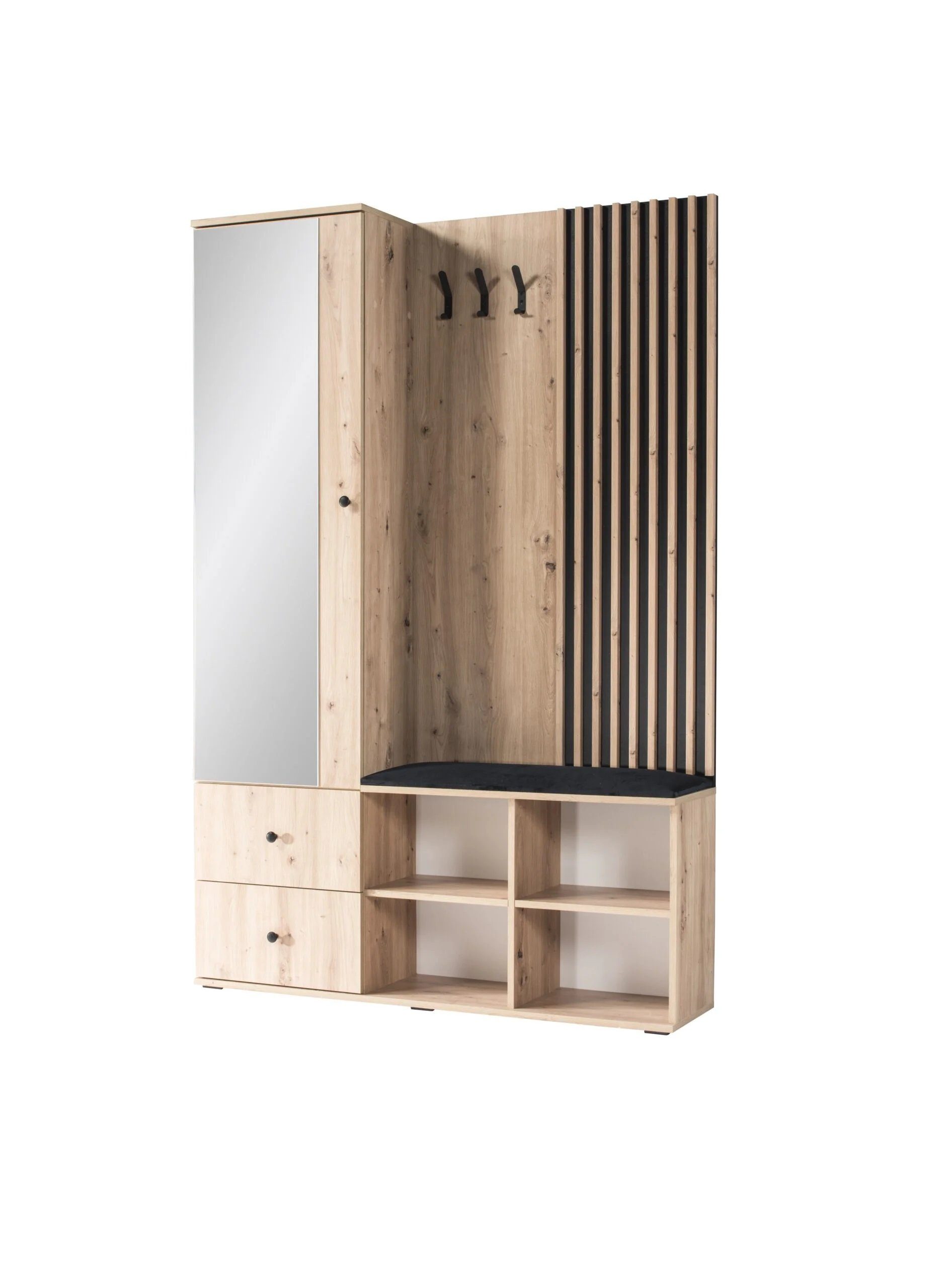 aus Spiegel, mit Stauraum, Design Holzwerkstoff, viel Callas Modern Schubladen Eiche Dekor Artisan Kleiderhacken, mit Stylefy (Garderoden-Set, Garderobenpaneel und Flur-Set),