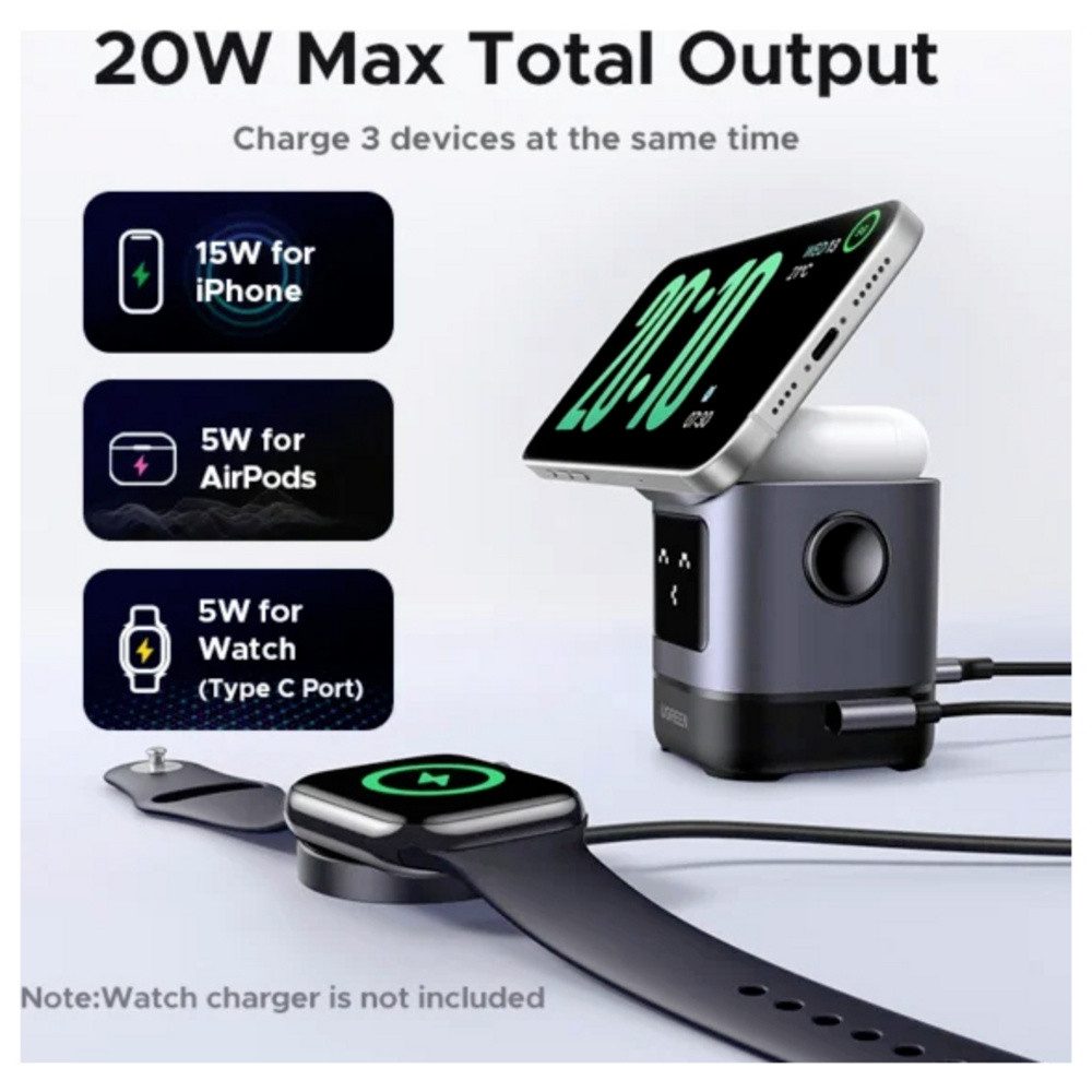 UGREEN UGREEN Uno W709 Wireless Charger 20 W 1x Apple MagSafe, Induktionslade USB-Ladegerät (Uno W709)