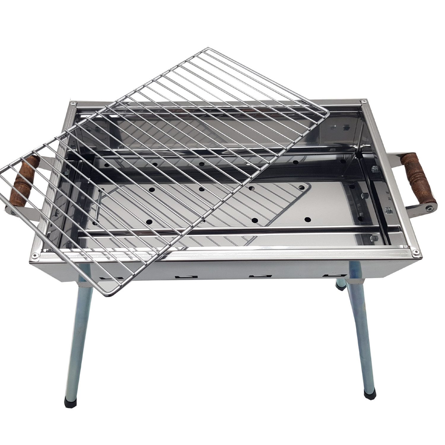 Grillpeter Holzkohlegrill Mangal Grill Riga Edelstahl Campinggrill mit Klappbeinen Anglergrill