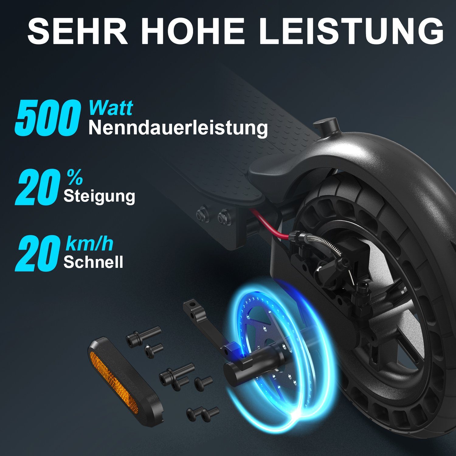 LETGOSPT Scooter E-Scooter mit Straßenzulassung km/h, 20,00 ABE SCHWARZ, Elektroroller klappbar, Elektro 10 Belastung Erwachsene, für Aluminium bis Scooter 120kg Faltbarer Zoll;500W