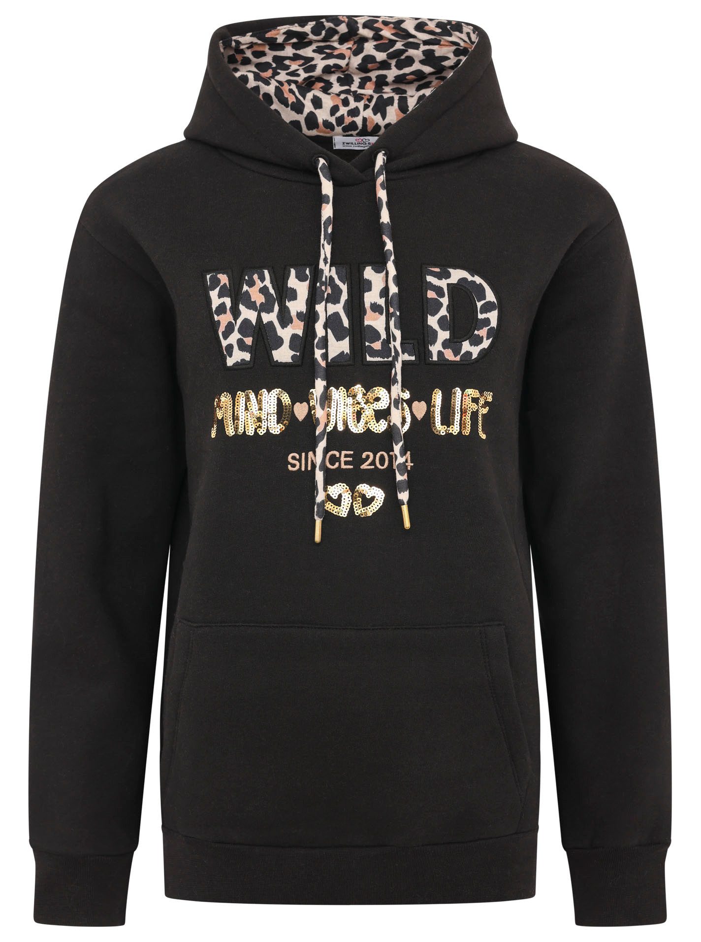 Zwillingsherz Hoodie "Wild Free" mit Pailletten, Kordel und Innenseite der günstig online kaufen