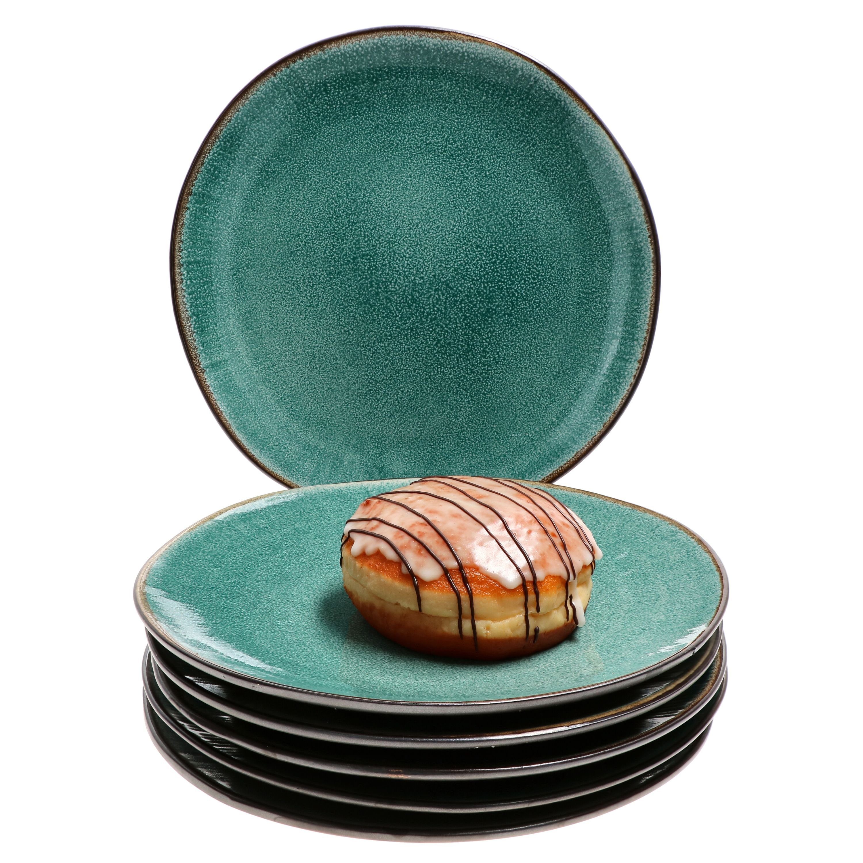 MamboCat Frühstücksteller 6er Set Dessertteller Reactive Glaze Green - Leros - Bluegreen