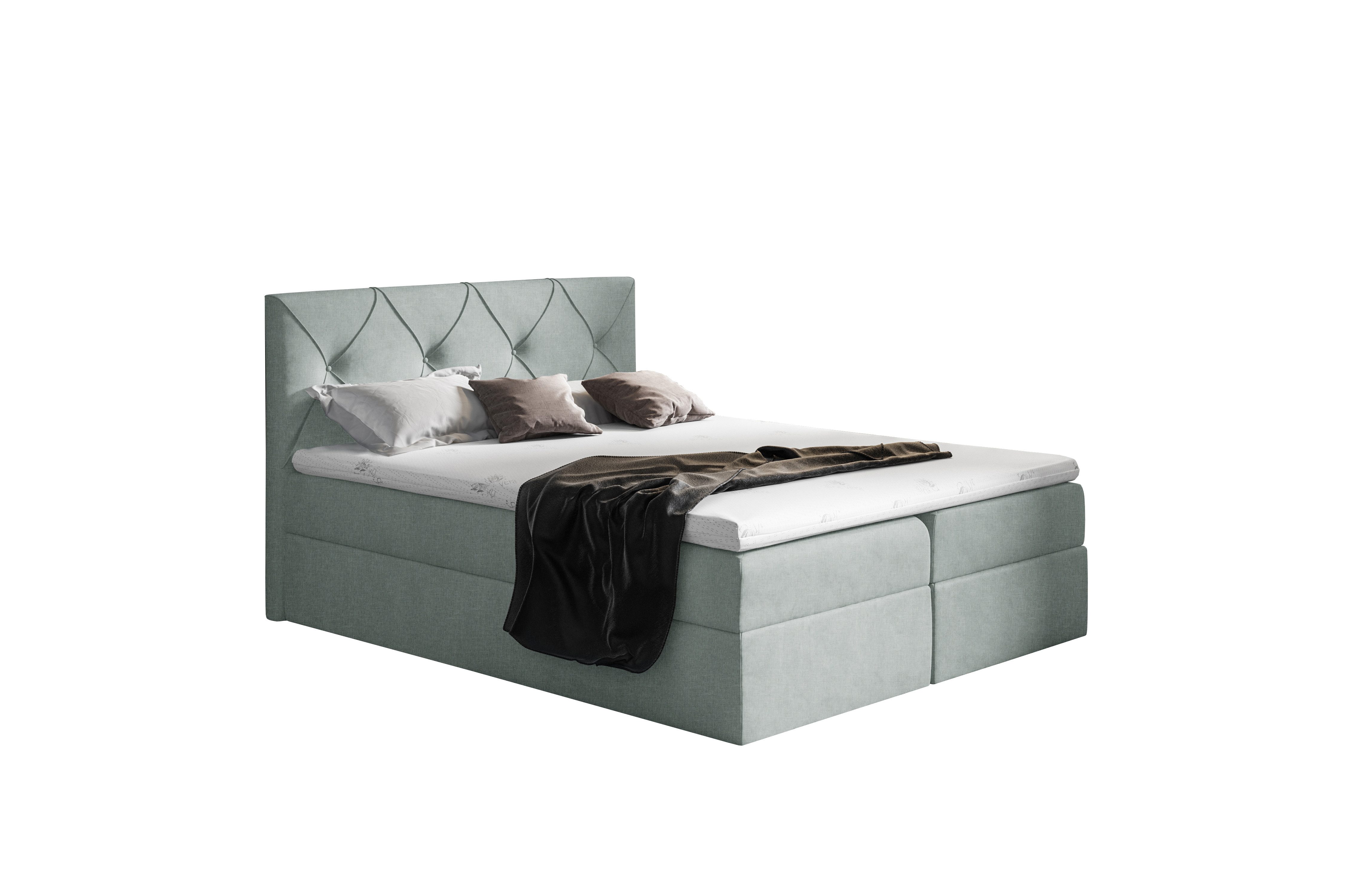 99rooms Boxspringbett Arian (Schlafzimmerbett, Bett), mit Bonellfederkern Matratze, Topper, Bettkasten, Kopfteil gepolstert