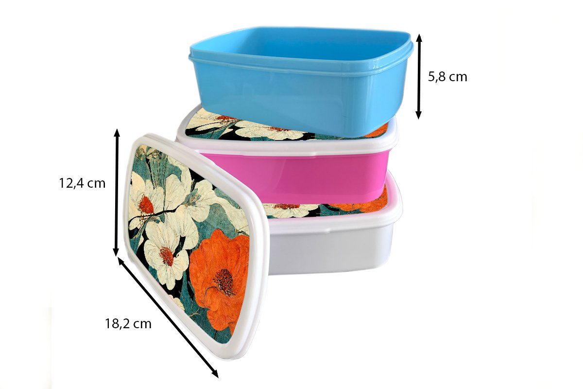 MuchoWow Lunchbox Blumen - Pflanzen Brotbox Mädchen, Brotdose Kunststoff, rosa Snackbox, - für (2-tlg), Orange, - Kunststoff Erwachsene, Kinder, Asien - Vintage