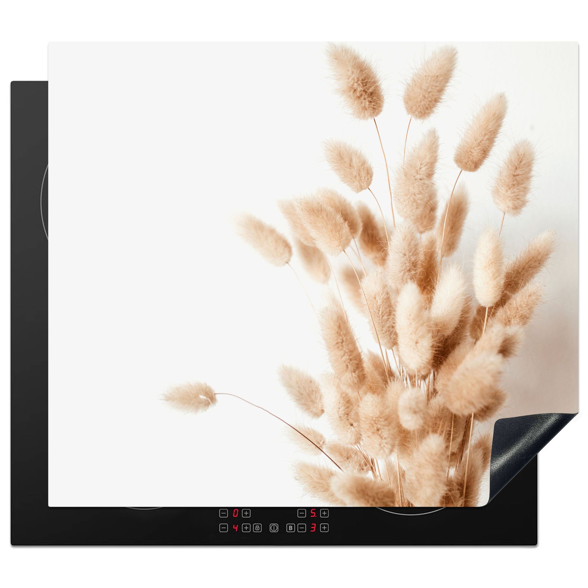 MuchoWow Herdblende-/Abdeckplatte Pampasgras - Flieder - Weiß - Beige, Vinyl, (1 tlg), 60x52 cm, Mobile Arbeitsfläche nutzbar, Ceranfeldabdeckung
