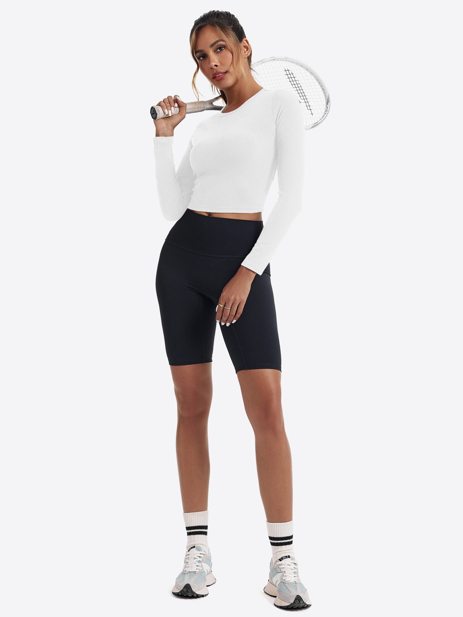 Imily Bela T-Shirt Damen Geripptes Slim Fit Sport Crop Top (Packung, 1-tlg., 1per-Pack) Volltonfarbe