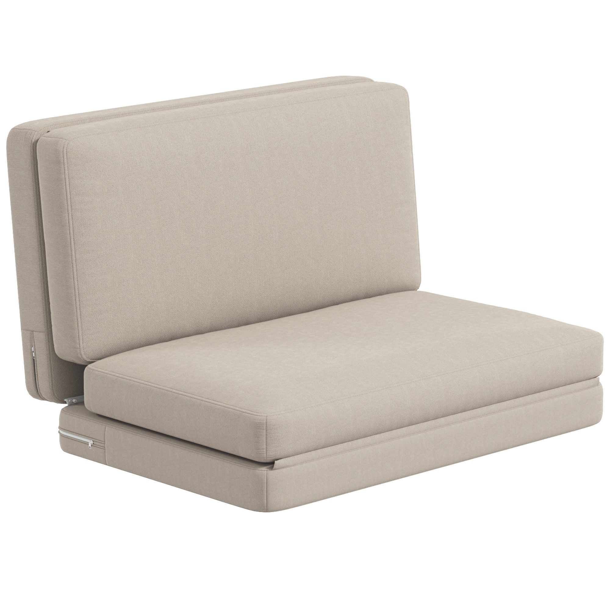 HOMCOM Sitzkissen Schlafsessel klappbar Schlafsofa mit Bettfunktion, für Schlafzimmer, Wohnzimmer, Beige