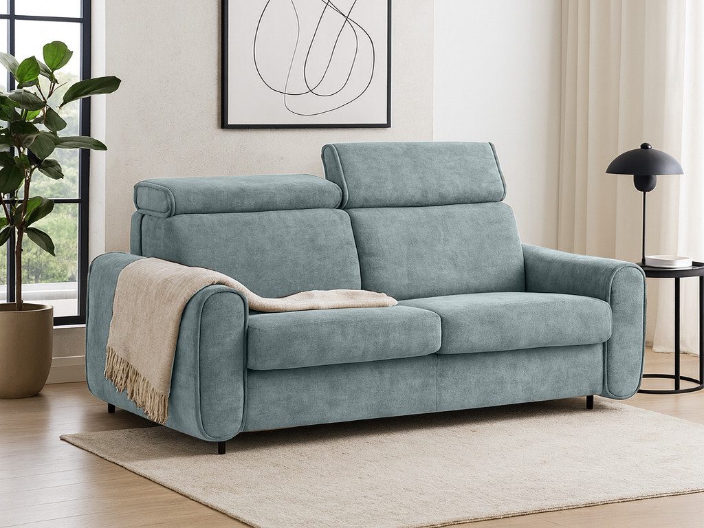 Beautysofa Schlafsofa Pavarti modernes Sofa mit italienischem Klappmechanismus und Matratze, mit Bettkasten, verstellbaren Kopfstützen und Schlaffunktion, in 3 Größen & 8 Farben