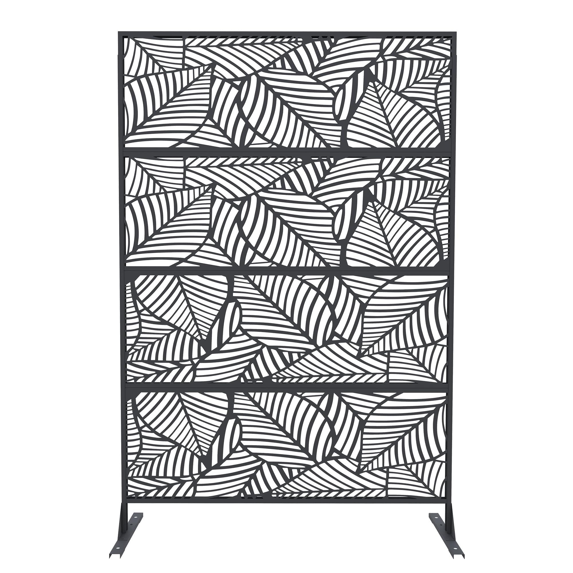 GarveeMore Paravent aus Schmiedeeisen, 120 x 180 cm, Blattmotiv, schwarz, dekorativ, für Wohnzimmer, Schlafzimmer, Büro, Eingangsbereich