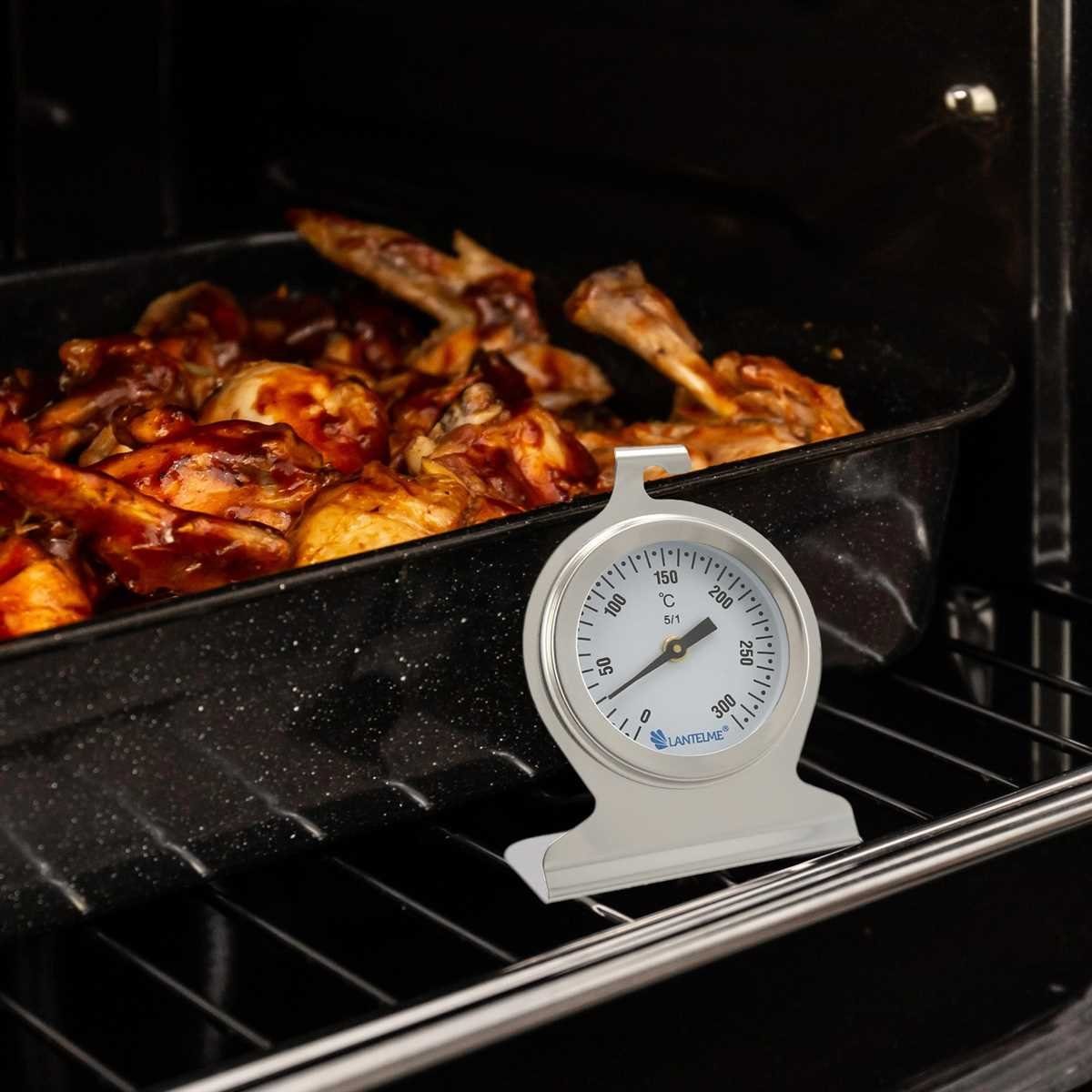 Lantelme Backofenthermometer Edelstahl 300°C Analog Thermometer für Backofen Ofen Brotofen Küche, 1-tlg., Temperaturanzeige auch für Bratofen, zum Hinhängen oder Hinstellen