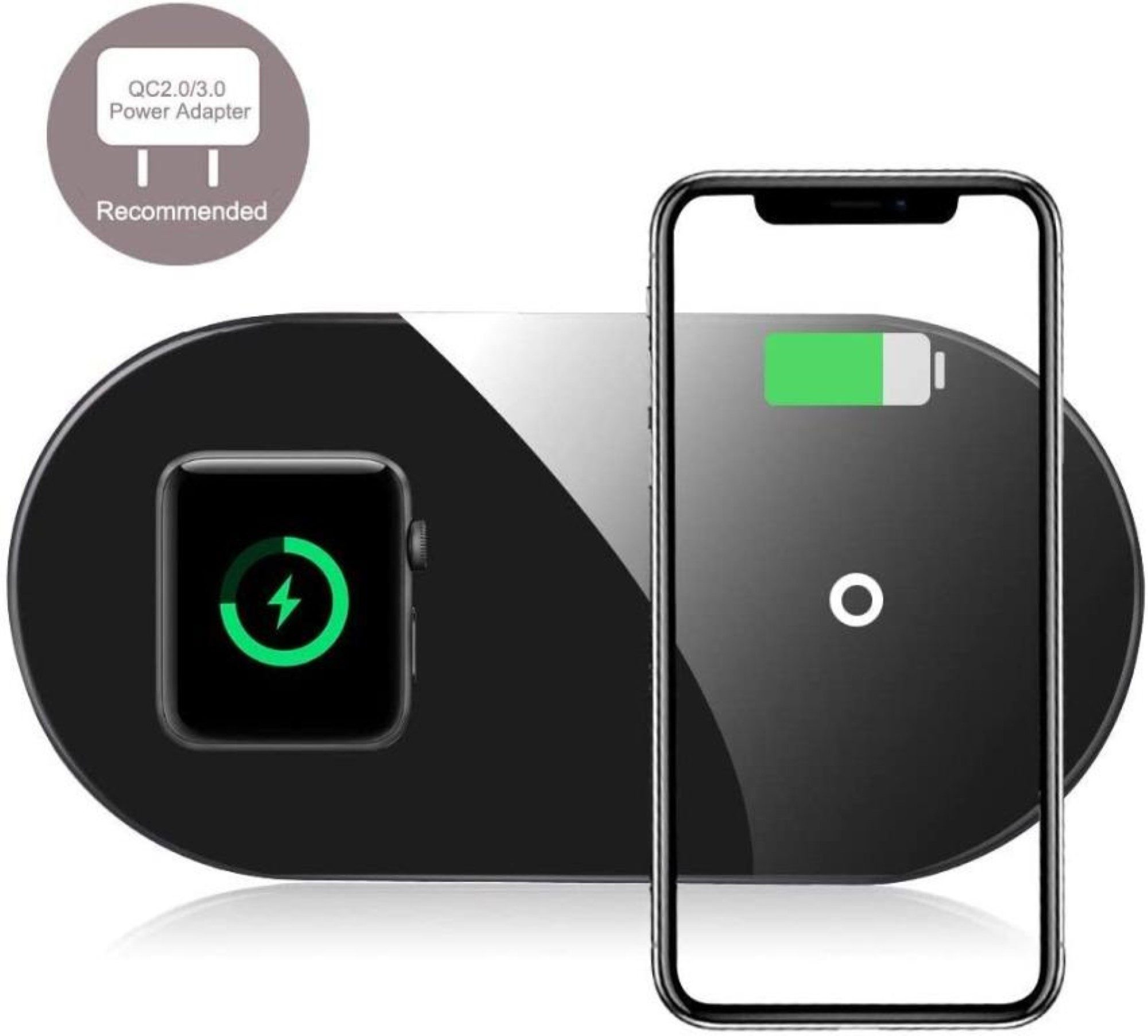 te-rich 2-in-1 Wireless Qi-Ladepad für iPhone, Apple Watch, AirPods, Samsung Wireless Charger (Wireless Charger-Set, 2-in-1 Wireless Charger mit USB-Kabel und Netzstecker, Dual-Ladestation für Apple Watch, AirPods und iPhones)