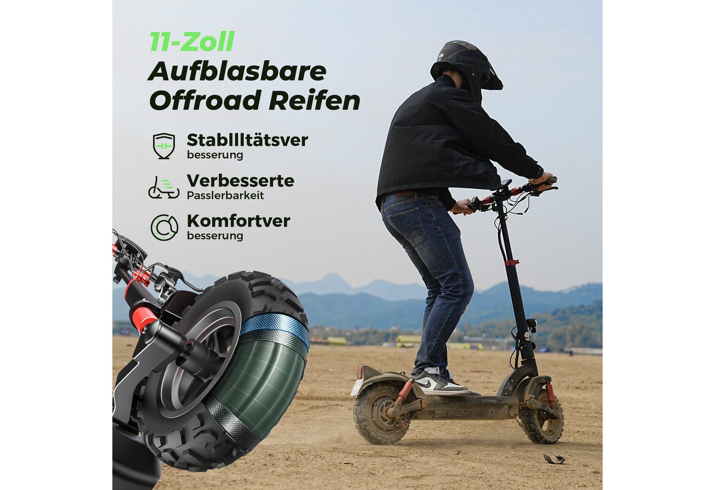 Thumbnail - iSinwheel E-Scooter Offroad mit Straßenzulassung (ABE) 11-Zoll-Reifen,80km Reichweite, Duales Bremssystem, Belastung bis...