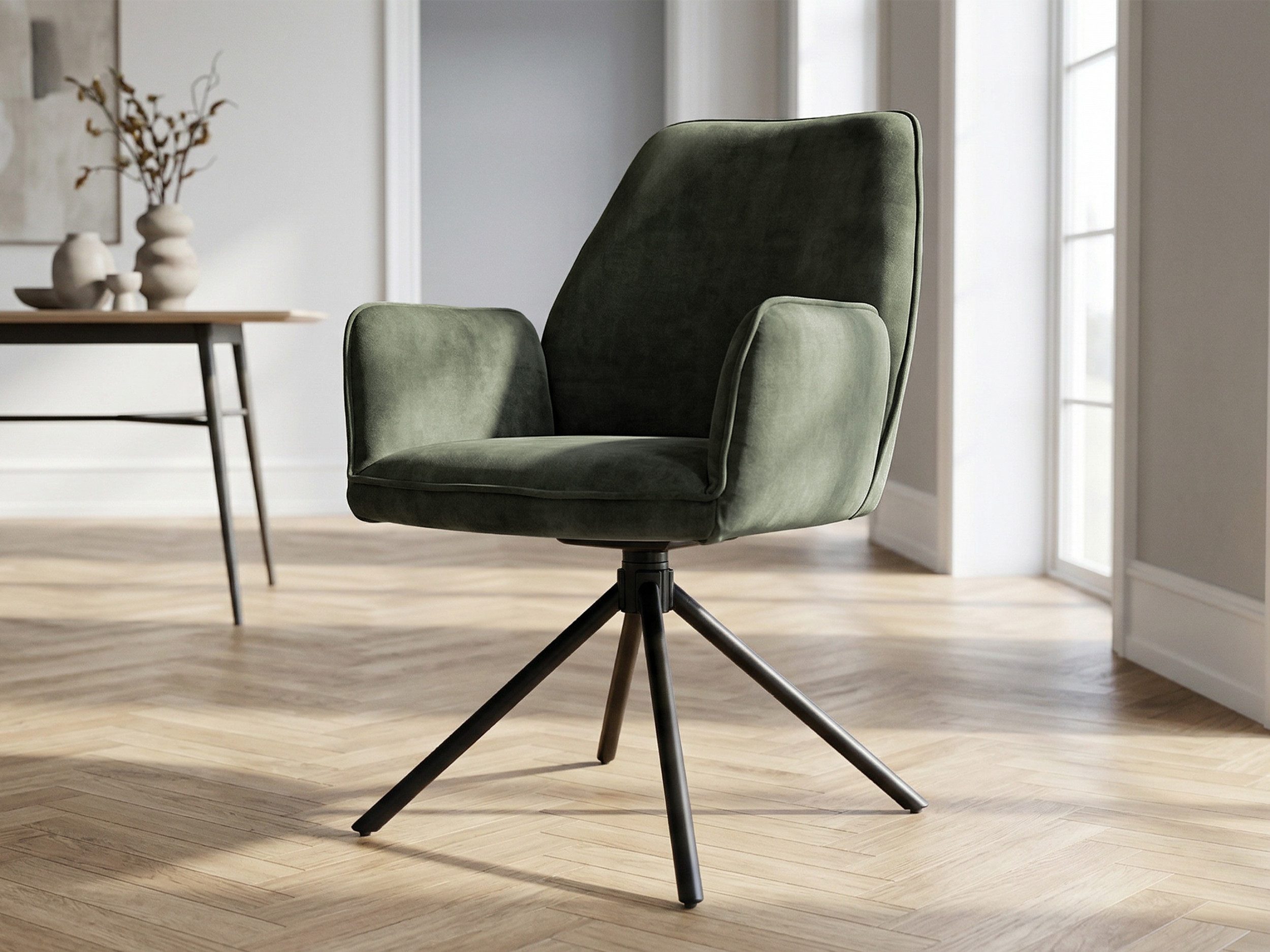 Massivart® Polsterstuhl drehbar, Esszimmerstuhl mit Armlehnen, »Ottawa«, Velouroptik • Metallgestell schwarz • mit Nivellierung