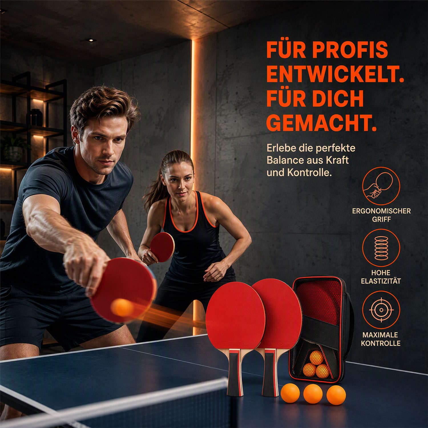 AKKEE Tischtennisschläger Set mit 2 Tischtennisschlägern, 3 Tischtennisbälle und Tragetasche, für Fortgeschrittene, Anfänger und Familienunterhaltung