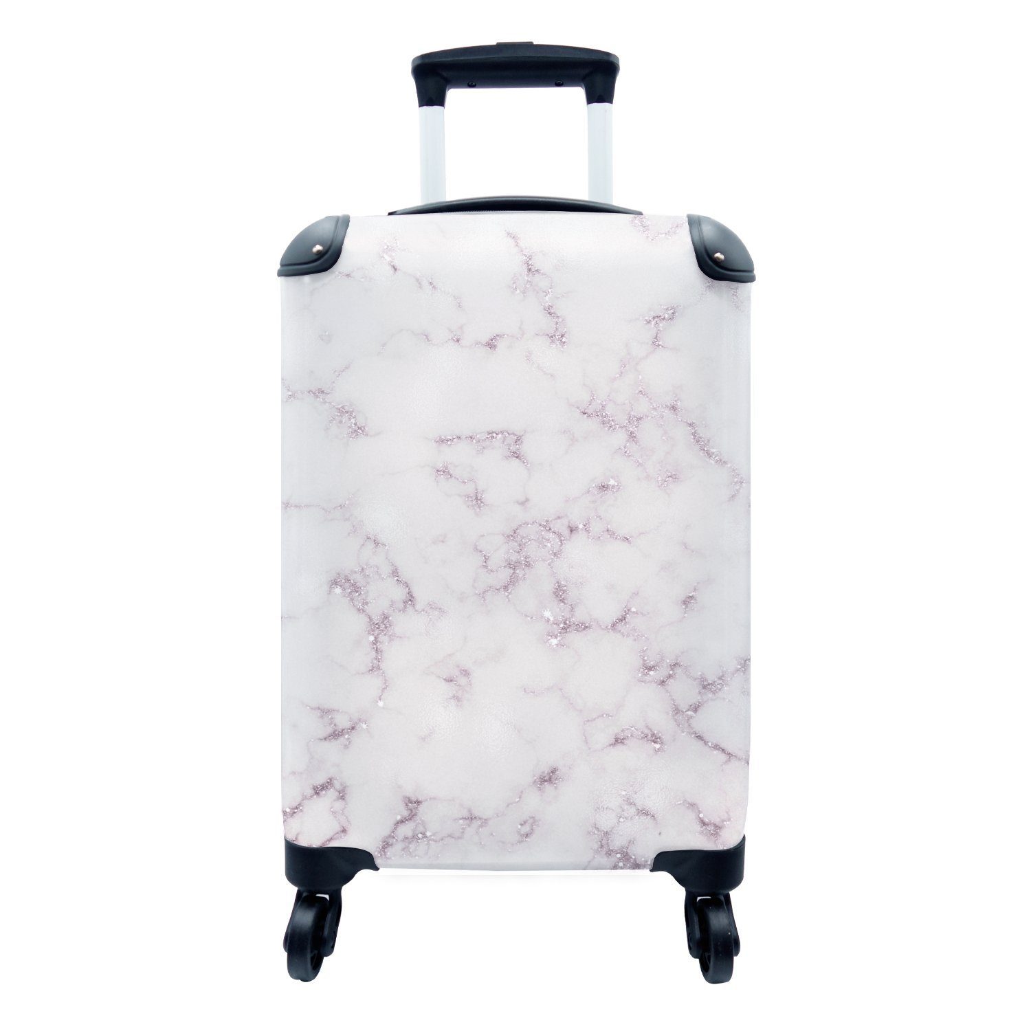 MuchoWow Handgepäckkoffer Marmor - Weiß - Rosa, 4 Rollen, Reisetasche mit rollen, Handgepäck für Ferien, Trolley, Reisekoffer