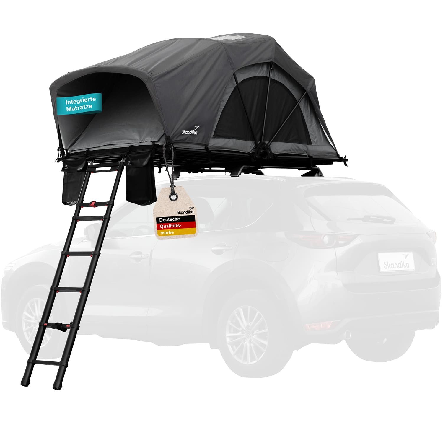 Skandika Dachzelt Skyland 2 Sleeper, Autodachzelt für 2 Personen, mit Matratze, UPF 50+, (Organizer-Taschen, mit Moskitonetz, Auto Zelt für PKW, SUV, Bus), schwarze Schlafkabine, feuerhemmend, wasserfest 6000 mm
