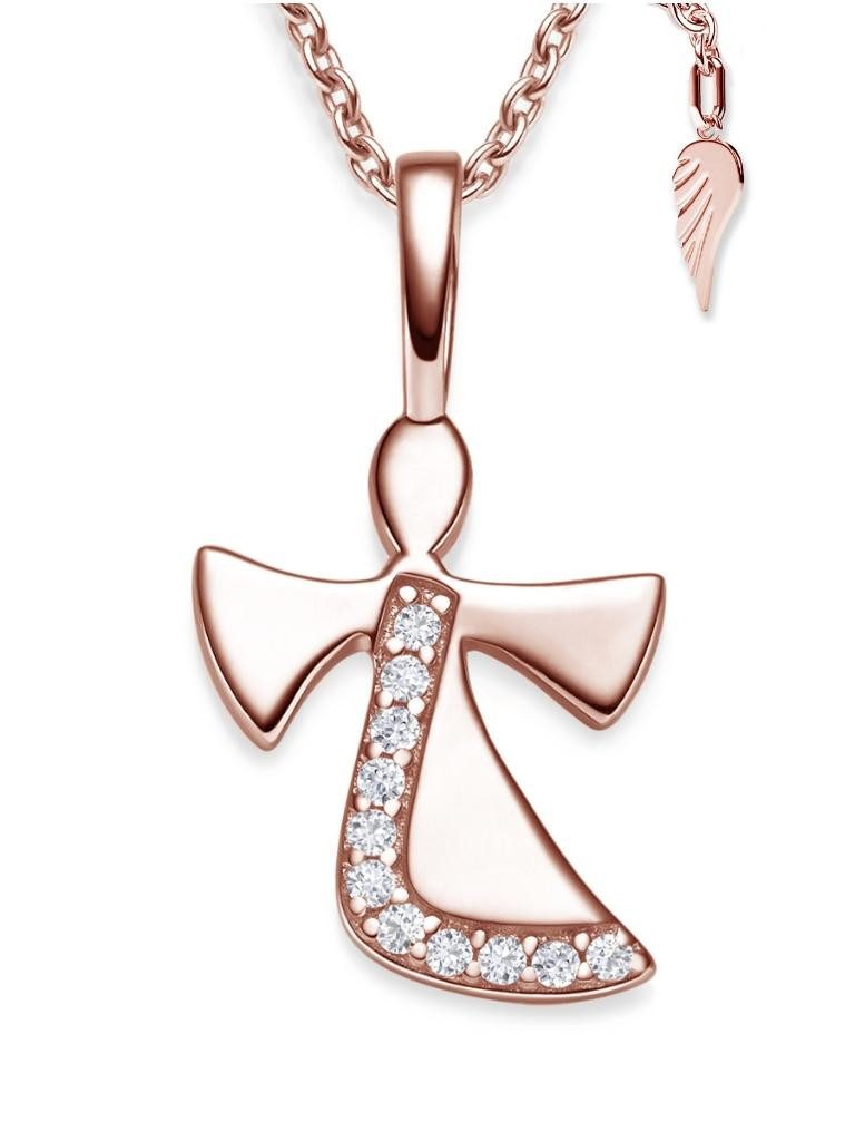 Amoonic Kette mit Anhänger Schutzengel Kette Silber 925 mit Engel-Anhänger Halskette für Kinder (individuell anpassbare Ожерельяlänge), Silberkette Gold Rosegold vergoldet Kinder-Schmuck Geschenk Mädchen