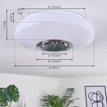 hofstein Deckenleuchte »Elvas« runde Deckenlampe mit Ø30cm in weiß und chrom, 3000 Kelvin, mit Fernbedienung dimmbar, 1xLED 10 Watt,1100 Lumen,Farbwechsler