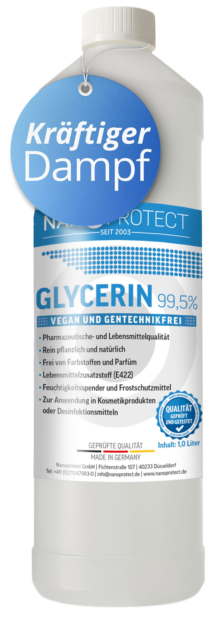 Nanoprotect Handseife Glycerin 99,5%, 1 Liter (1,25 kg), Rein pflanzliches Glycerol, Pharma- und Lebensmittelqualität E422