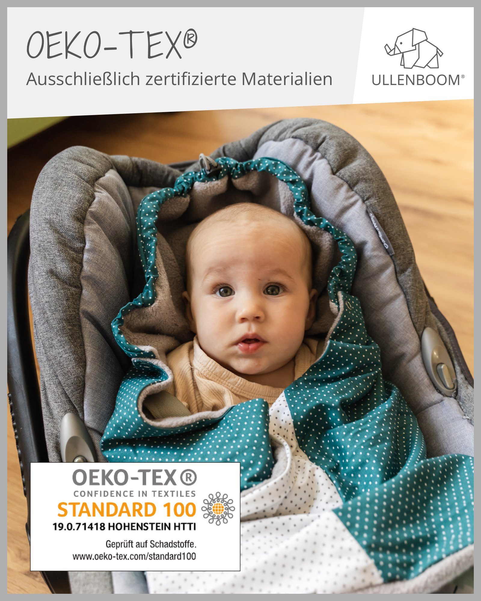 Einschlagdecke Für die Babyschale, ®, EU, Optimal in 2,5 Rosa ULLENBOOM für und Herbst Winter, Frühling, TOG-Wert Made Grau