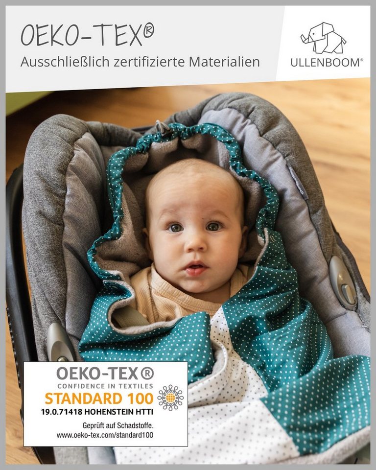 Einschlagdecke Für die Babyschale, Blau Hellblau Grau, Made in EU,  ULLENBOOM ®, Optimal für Frühling, Herbst und Winter, TOG-Wert 2,5