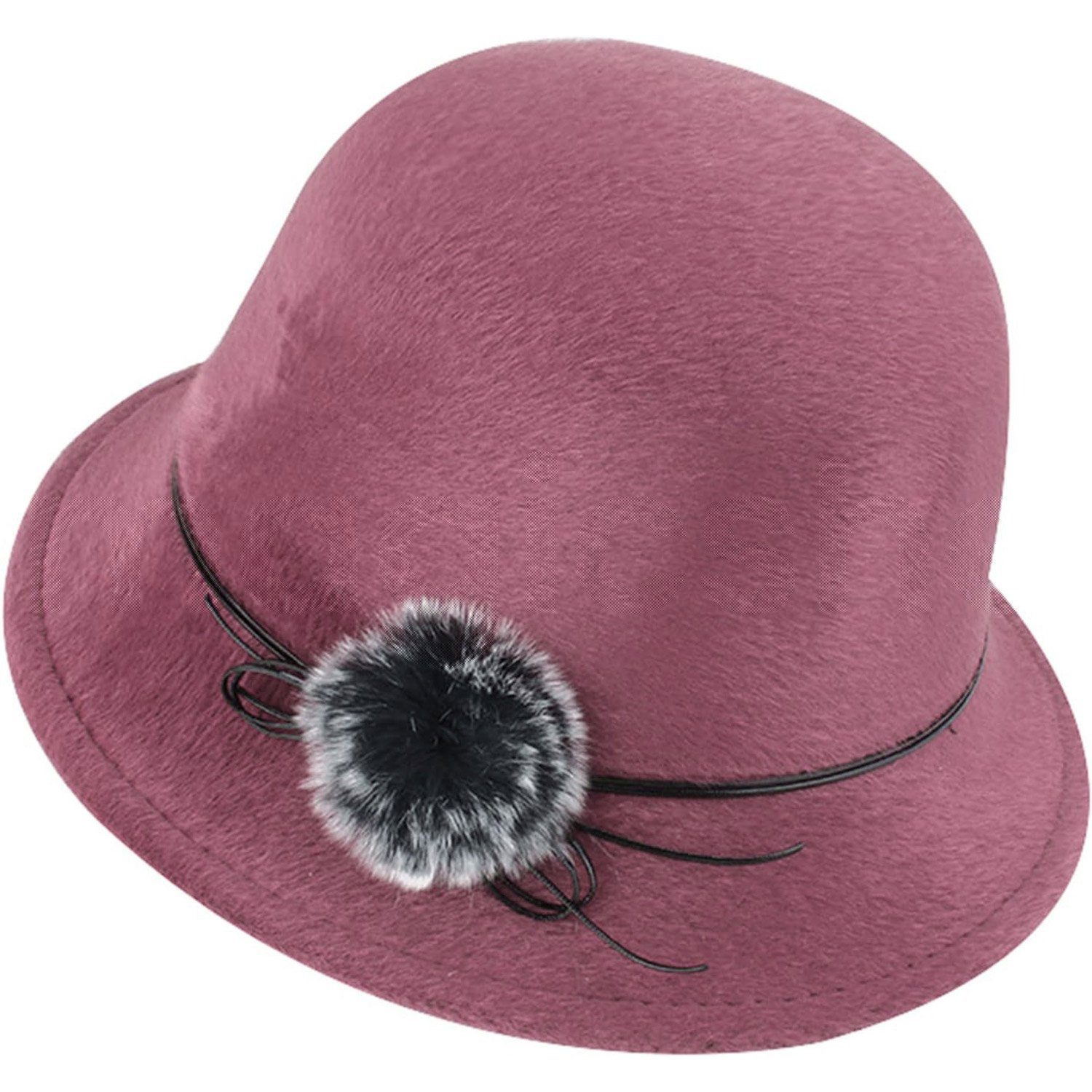 MAGICSHE Filzhut Wollfilz Fedora Hut,Eleganter Wintermütze Klassisch Mütze Für Frauen Rosa
