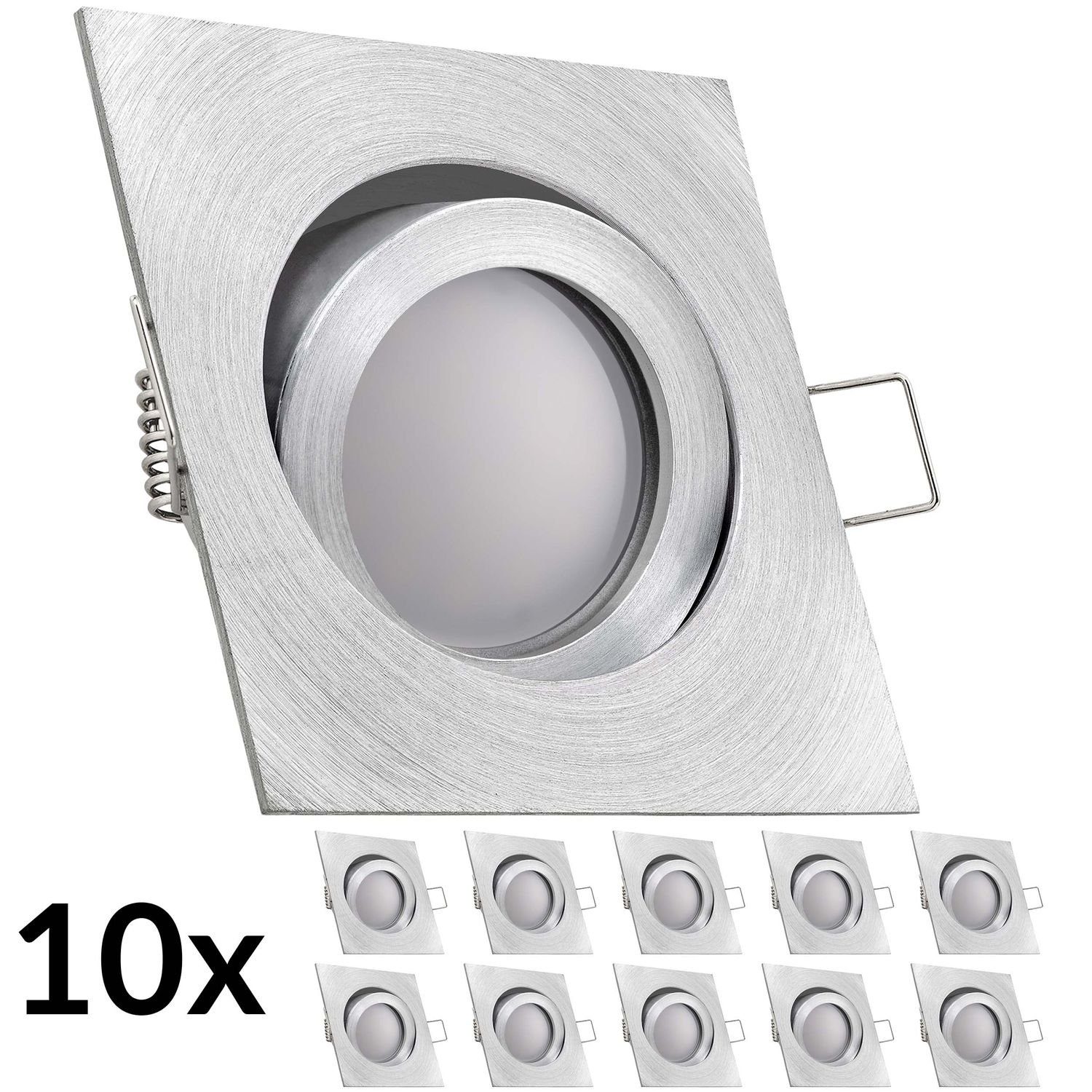 LEDANDO LED Einbaustrahler 10er LED Einbaustrahler Set Aluminium natur mit LED GU5.3 / MR16 Marke