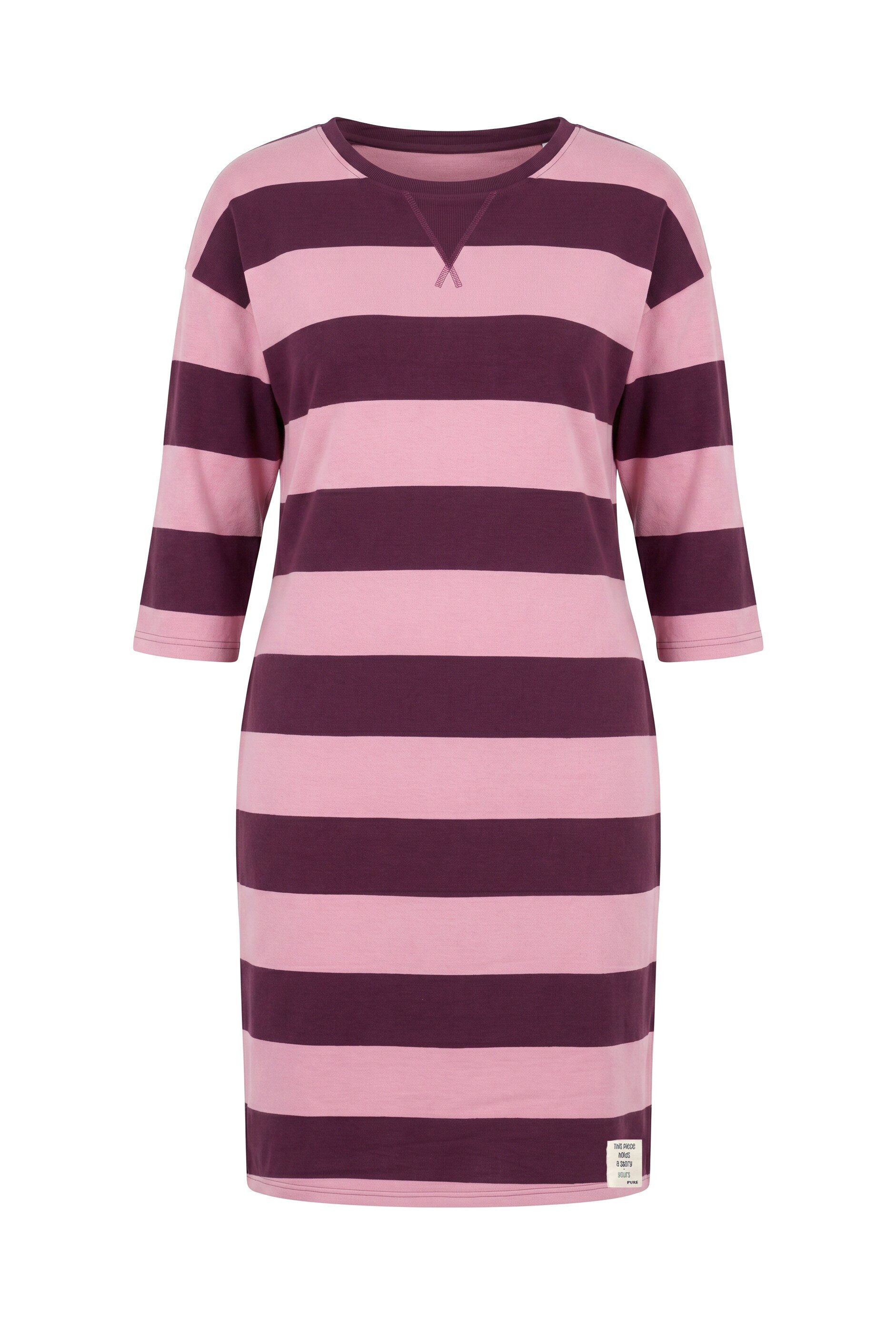 Ulla Popken Midikleid Sweatkleid Streifen Rundhals 3/4-Arm Biobaumwolle – Bild 2 von 4