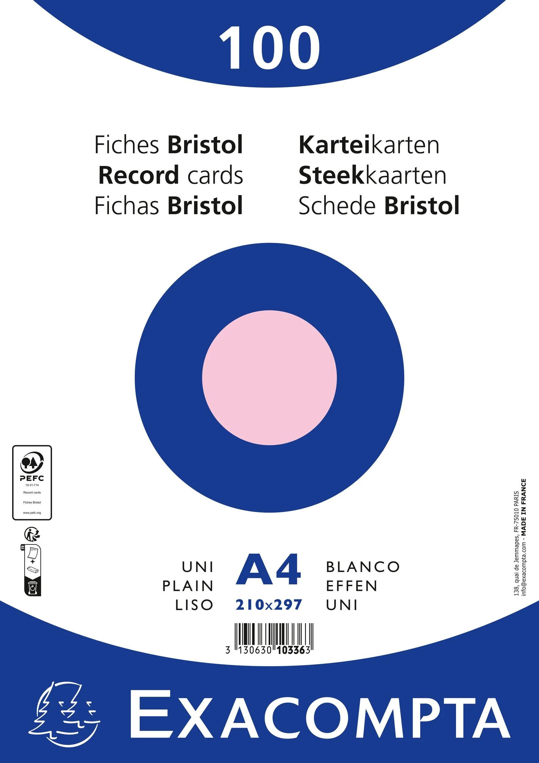 EXACOMPTA Karteikarten 10x Karteikarten A4 blanko, 100 Stück eingeschweißt - Rosa - 10336E, Karteikarten blanko