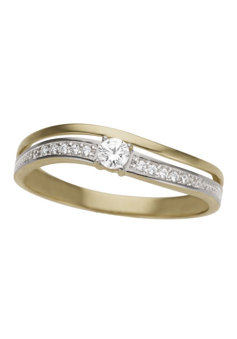 Firetti Goldring Schmuck Geschenk Gold 333 bicolor, mehrreihige Optik, mit Zirkonia (synth)