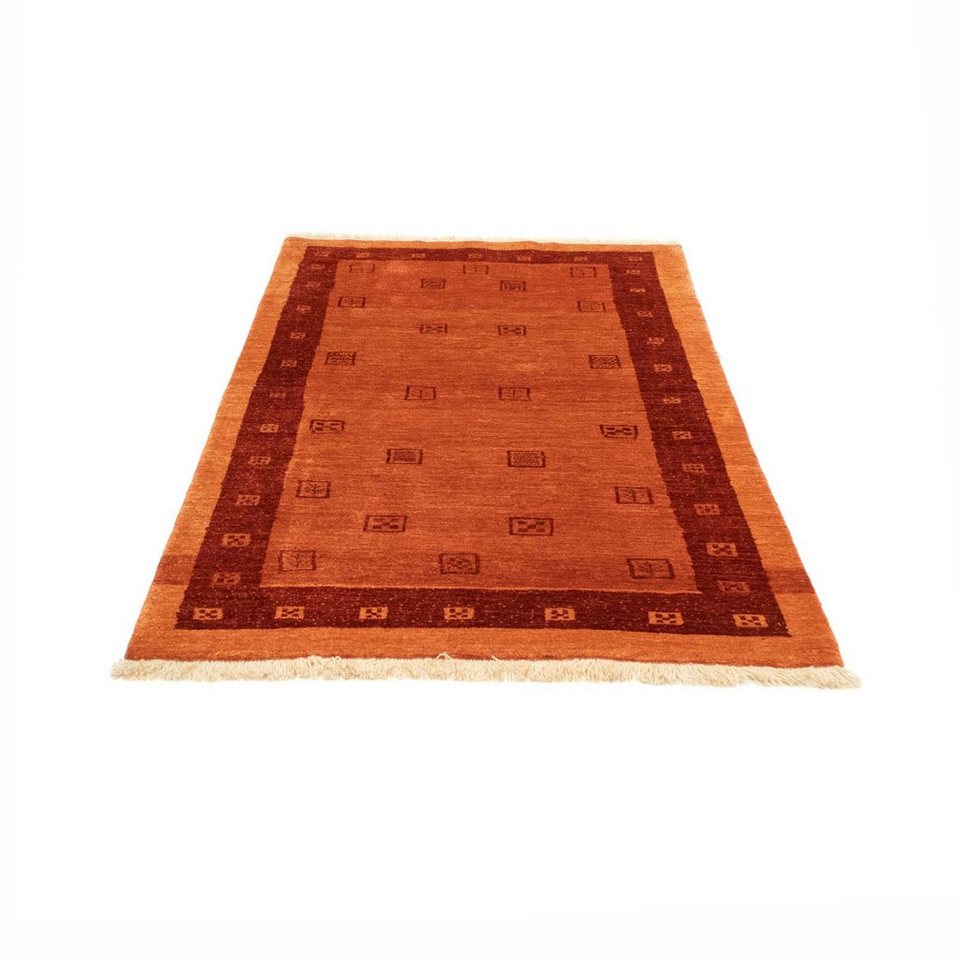 Wollteppich Gabbeh Teppich handgeknüpft orange, morgenland, rechteckig, Höhe:  18 mm, handgeknüpft, Detailreich und stilvoll gemustert