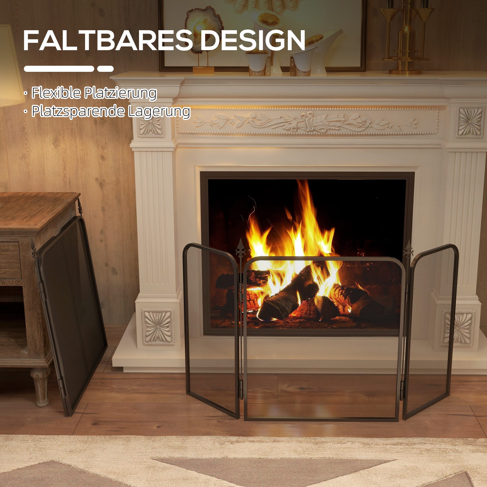 HOMCOM Kamingitter mit 3 Paneelen (Kaminschutzgitter, 1-tlg., Funkenschutzgitter), für Wohnzimmer, Schlafzimmer, Metall, 96 x 56 cm, Schwarz