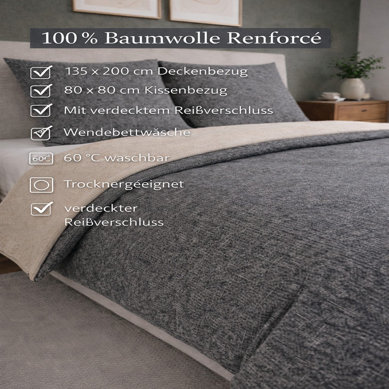 Leonado Vicenti Bettwäsche Renforce Bettwäsche Set 135x200 cm, Renforcé, 4 teilig, moderne Bettwäsche aus Baumwolle, Bettwäsche mit Melange-Design