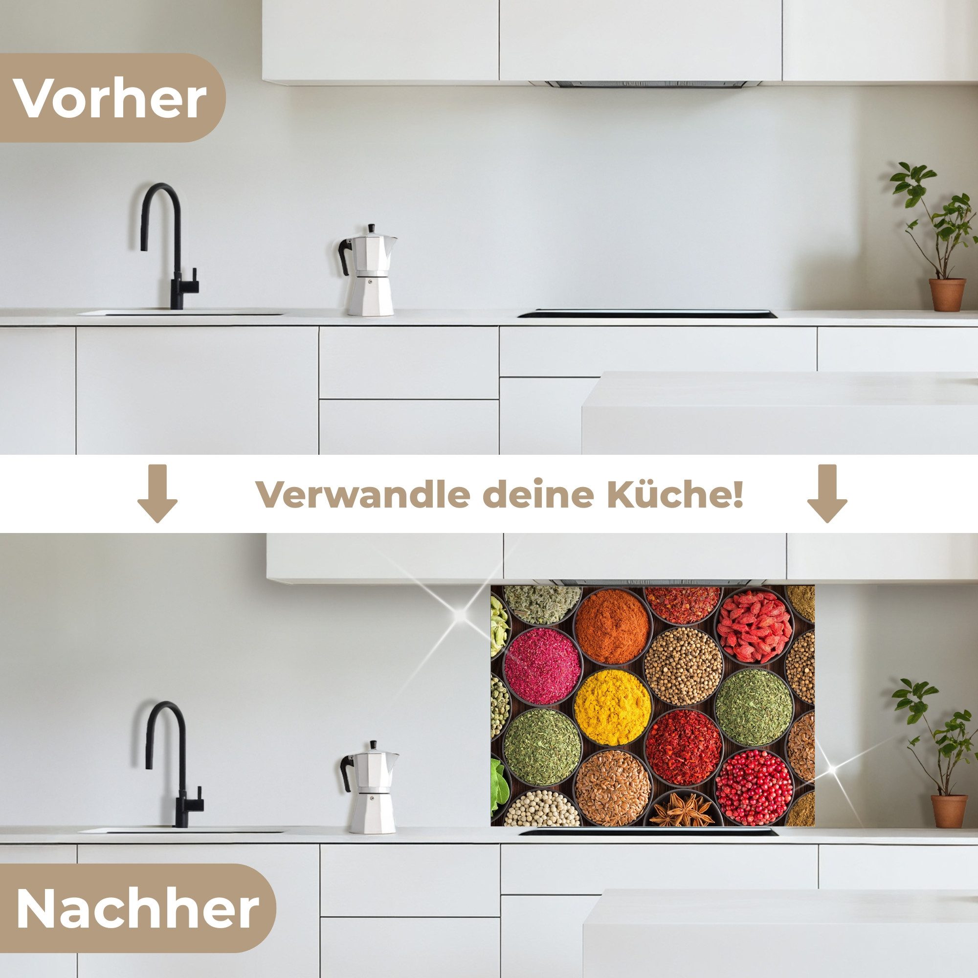 KitchenYeah Küchenrückwand selbstklebend Kräuter - Schalen - Farbenfroh - Textur, (1-tlg), Spritzschutz, Küche, Rückwand, Küchenwand, Küchenfront, 80x60 cm