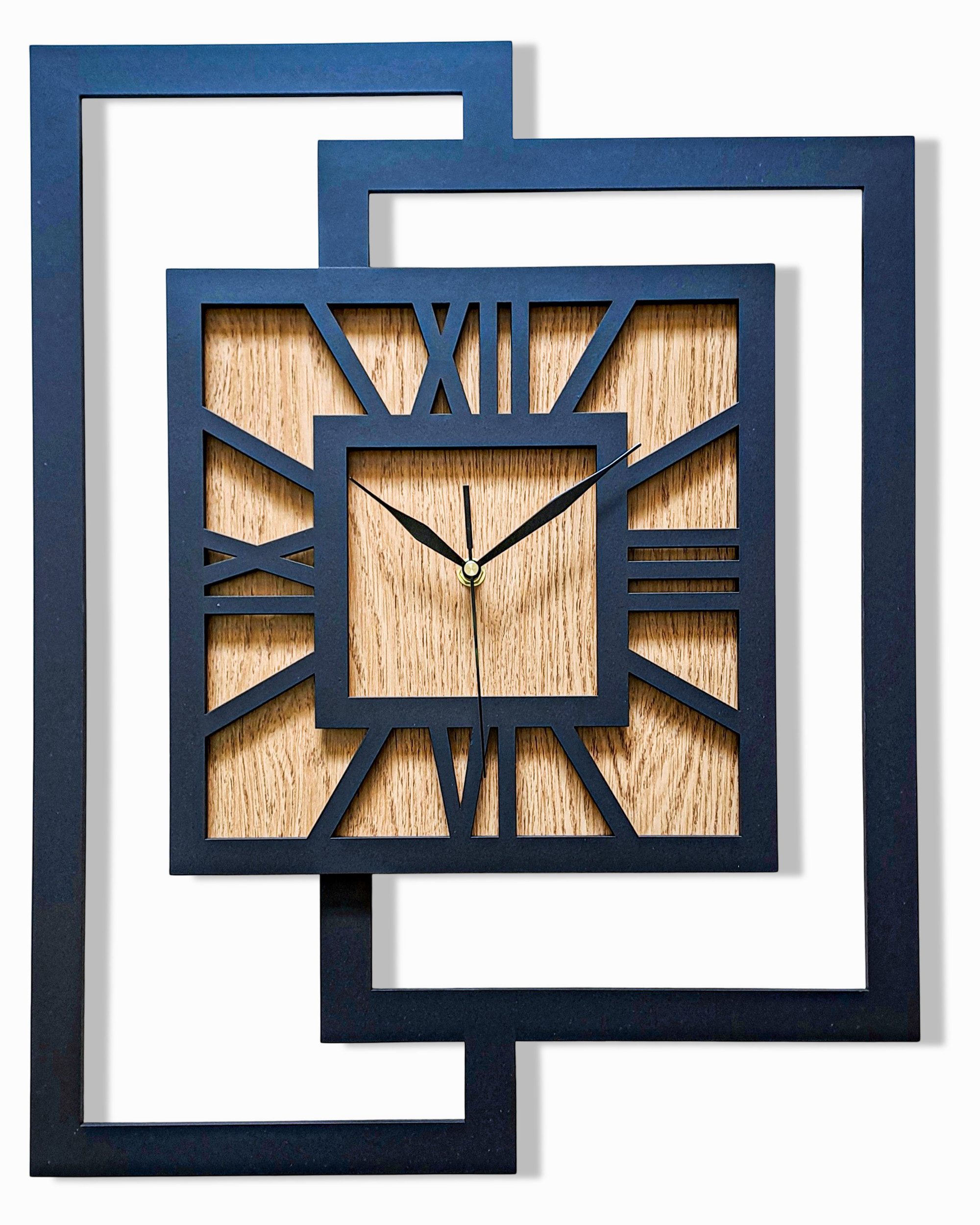 ORNAMENTI Wanduhr Grosse, moderne, geometrisch, Holz, hingucker, Loft, Rechteck (römisch, römische Ziffern, ohne Ticken, Wanddeko)