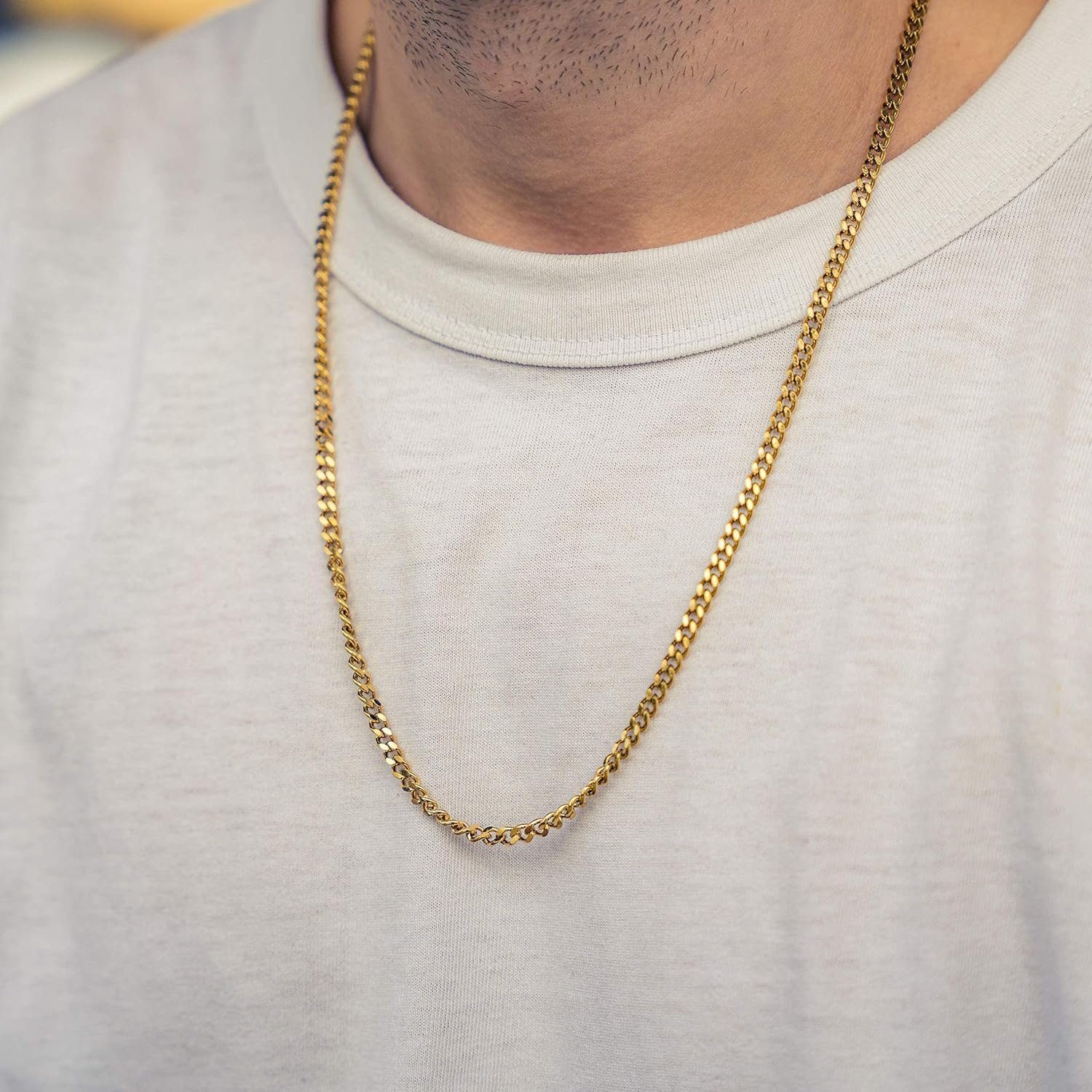 Nami Edelstahl Damen Hochwertige Halskette Gliederkette aus Königskette, Panzerkette Halskette Cuban & Made Chain Link Gold Robuste by Herren