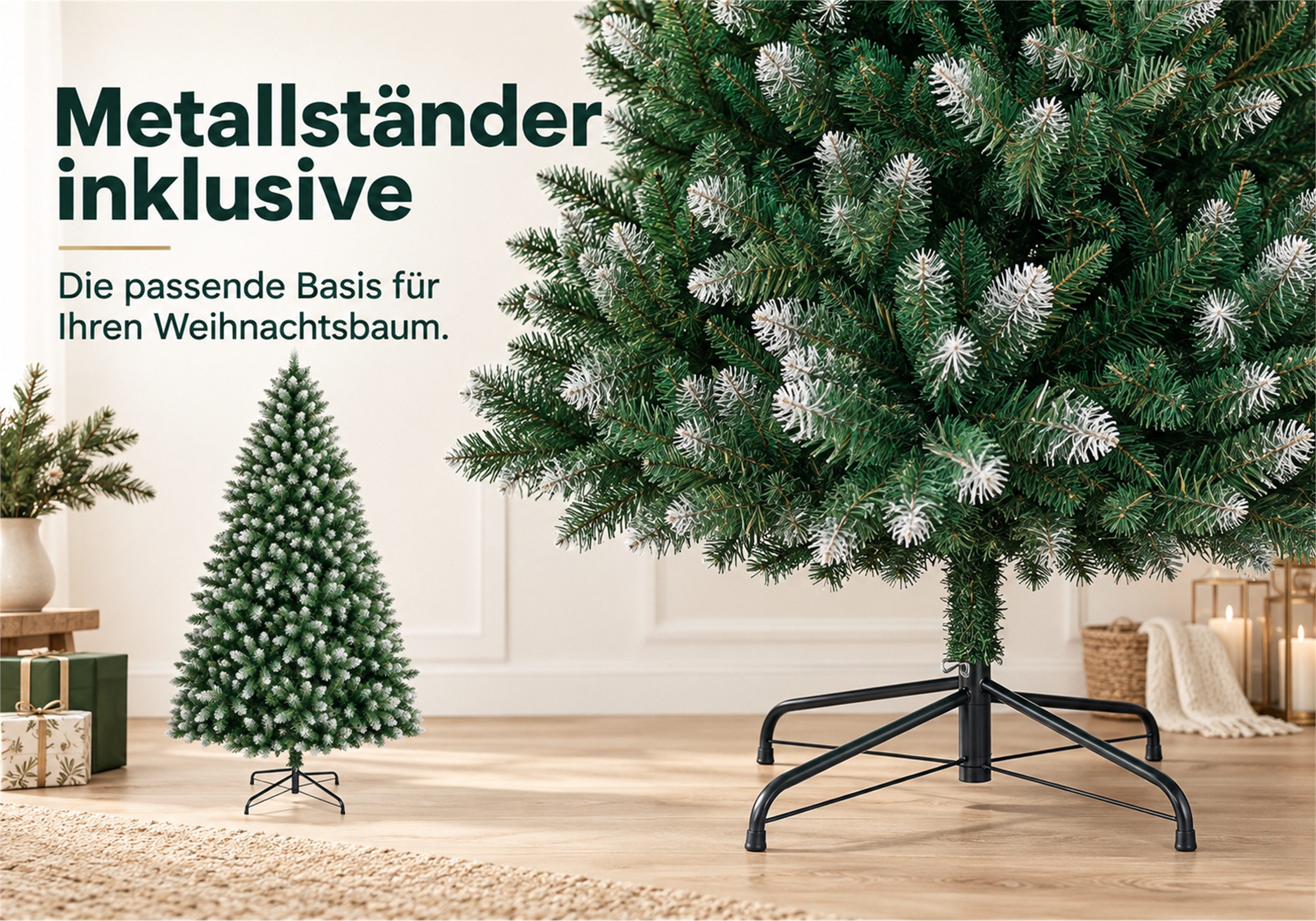 Vankel Künstlicher Weihnachtsbaum grüner Tannenbaum mit weißen Spitzen, Schnee-Optik und Metallständer, Grüner Tannenbaum mit dezenten Schneeakzenten und einem  – Bild 5 von 5
