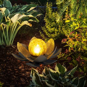 Globo LED Solarleuchte, LED-Leuchtmittel fest verbaut, Warmweiß, 3x Asia Garten Lotusblüte Deko Solar Lotusblüte für
