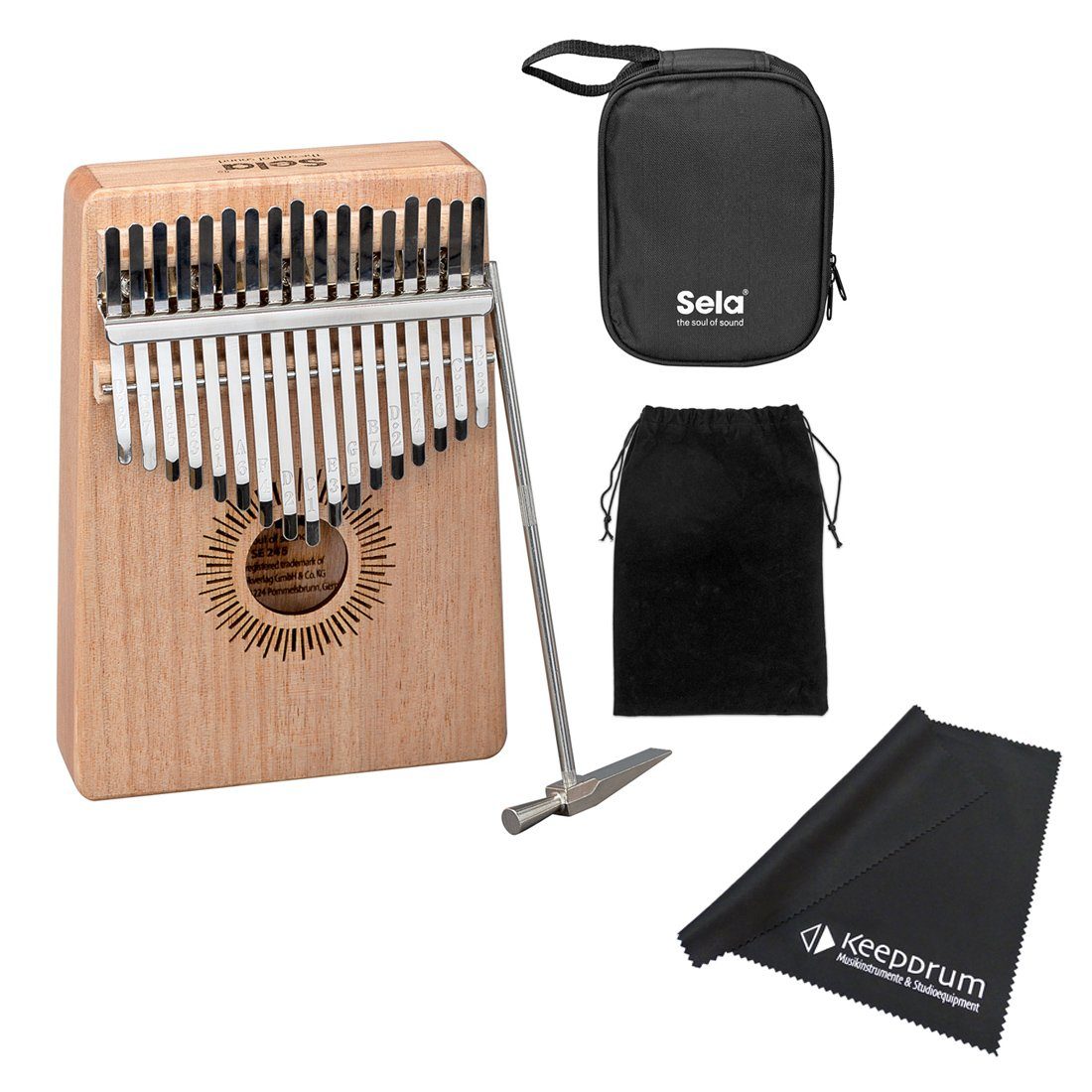 Kalimba Sela SE245 Kalimba Mahagoni 17 mit Mikrofasertuch
