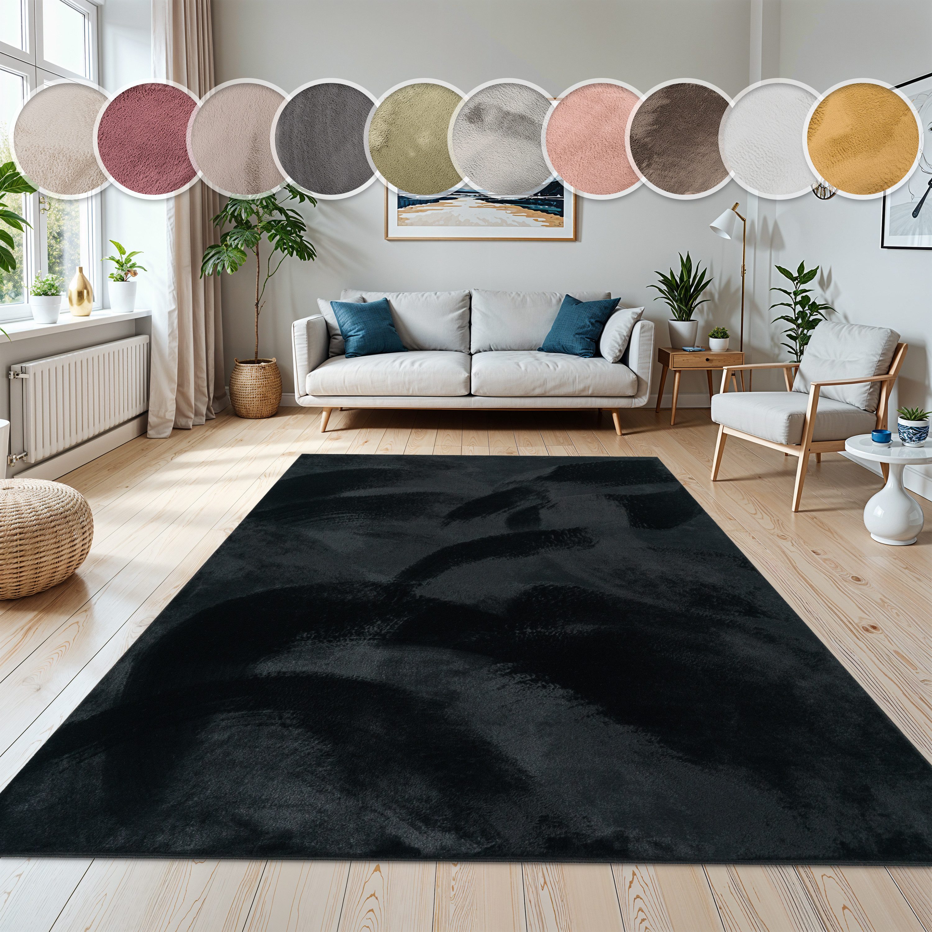 Paco Home Fellteppich Kunstfell Soft 380, rechteckig, Höhe: 14 mm, Langflor, Kuschelteppich - besonders weich, Uni-Farben