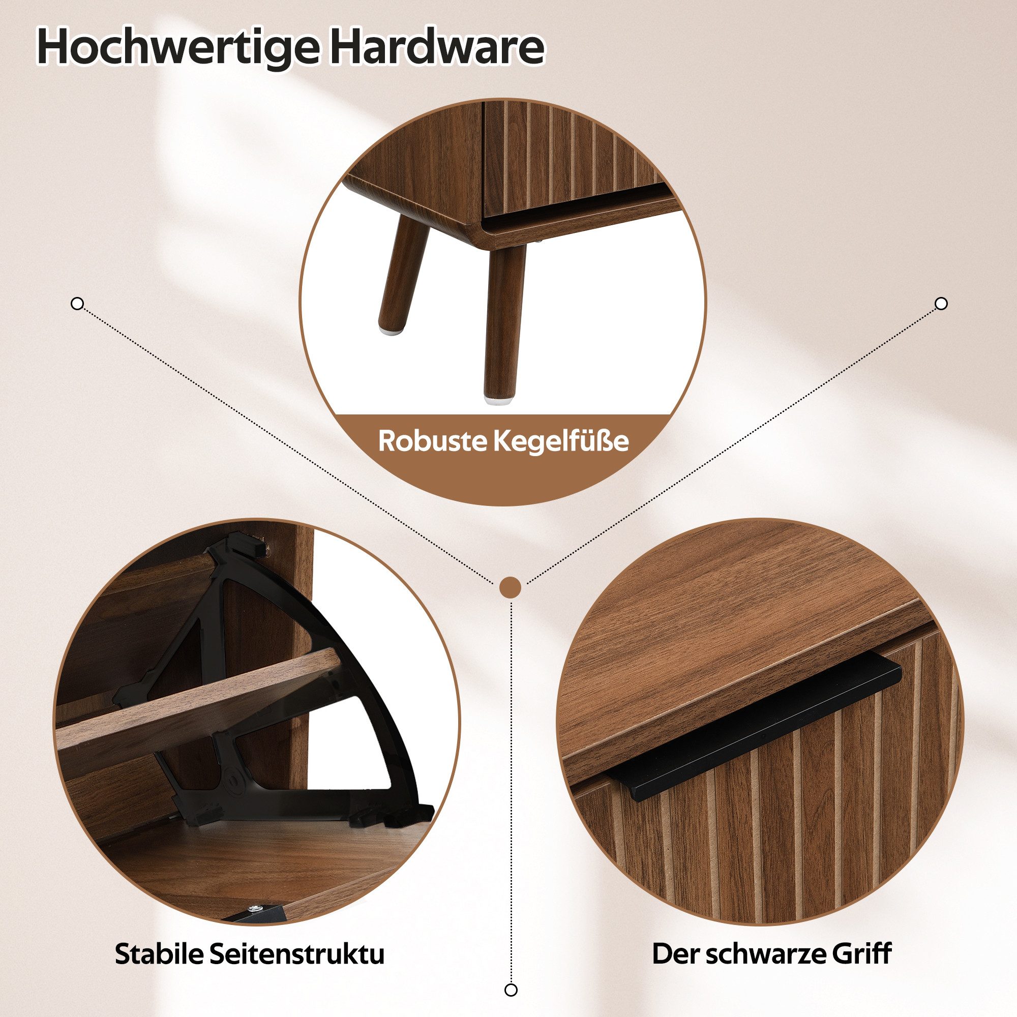 Merax Schuhschrank in Holzmaserung-Optik, Flurschrank mit Massivholzbeinen (105 x 24 x 90 cm, 1-St., Schuhregal für 18–24 Paar Schuhe) Schuhkommode mit Klapptür – Bild 4 von 5