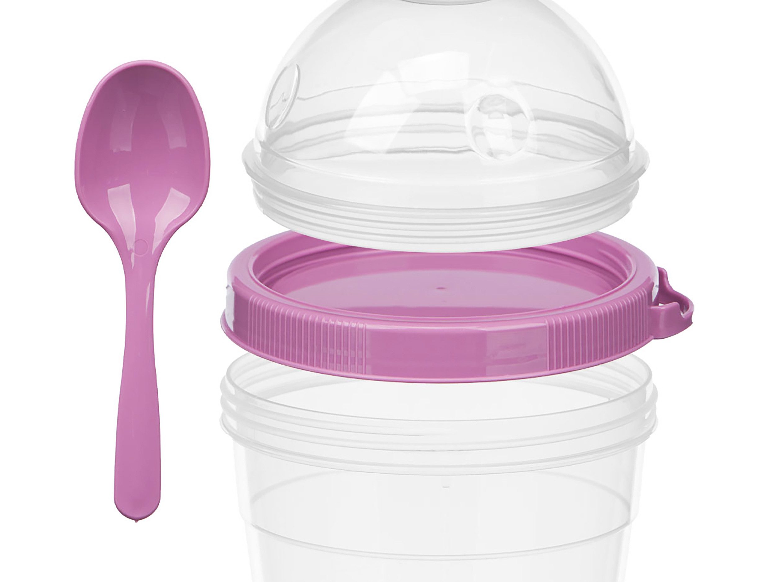 Leknes Müslibox MÜSLIBECHER + Löffel Deckel 500ml Müsli Früchtebecher 80 (Lila), Lunchbox to go Joghurtbecher Becher Yoghurt Obst