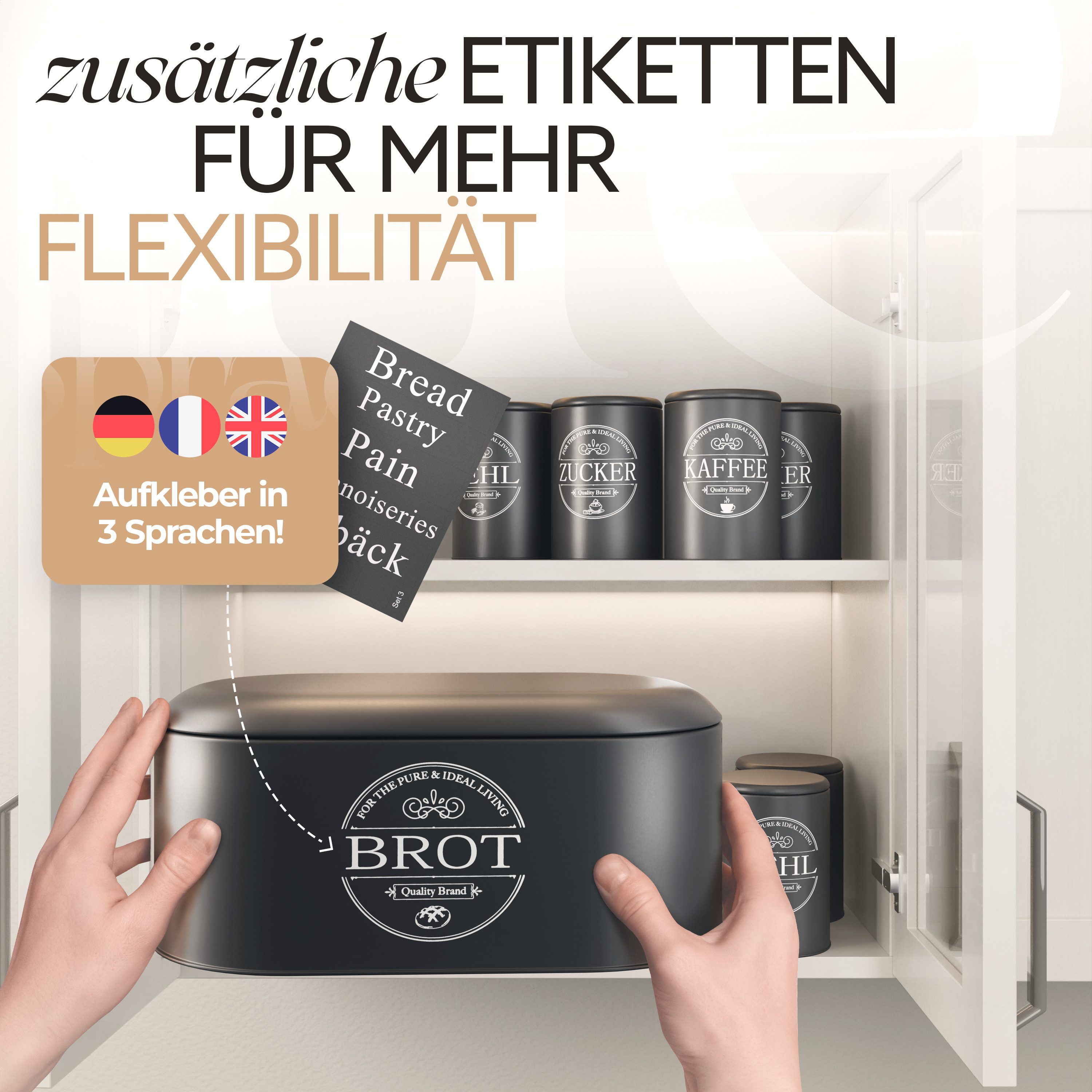 IDEALTASTIC Brotkasten Premium 2-in-1 Brotkasten für die ideale Brot Aufbewahrung, Stahl, (Brot Aufbewahrung, Brotkästen, Brotkasten), Schwarzer Brotkasten mit  – Bild 5 von 5