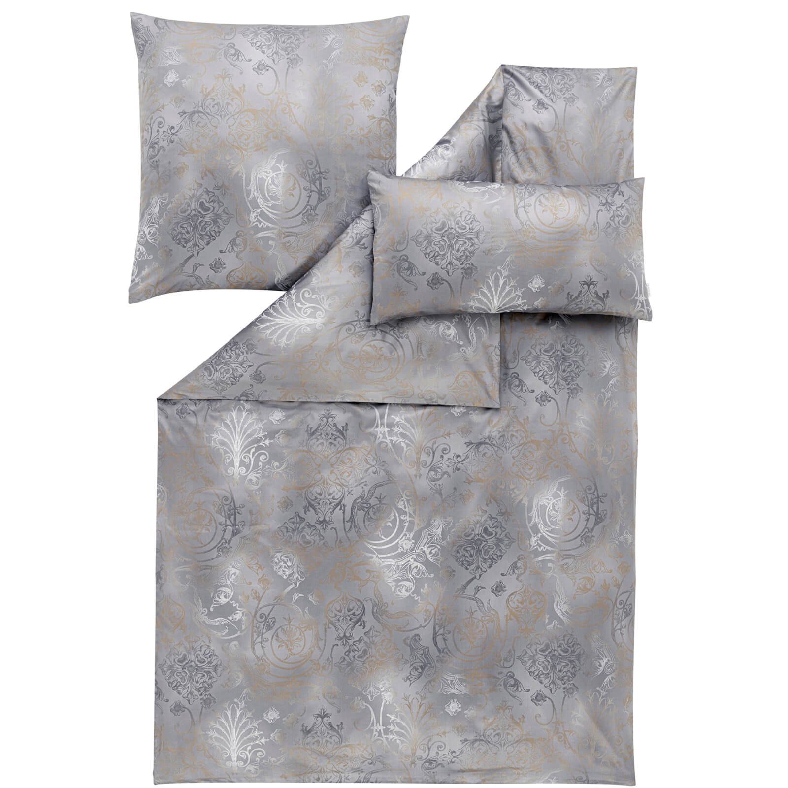 Estella Bettwäsche Svizzera 2054 810 Grau Schweizer Premium Satin, Satin, 5 teilig, Barock, Ornamente