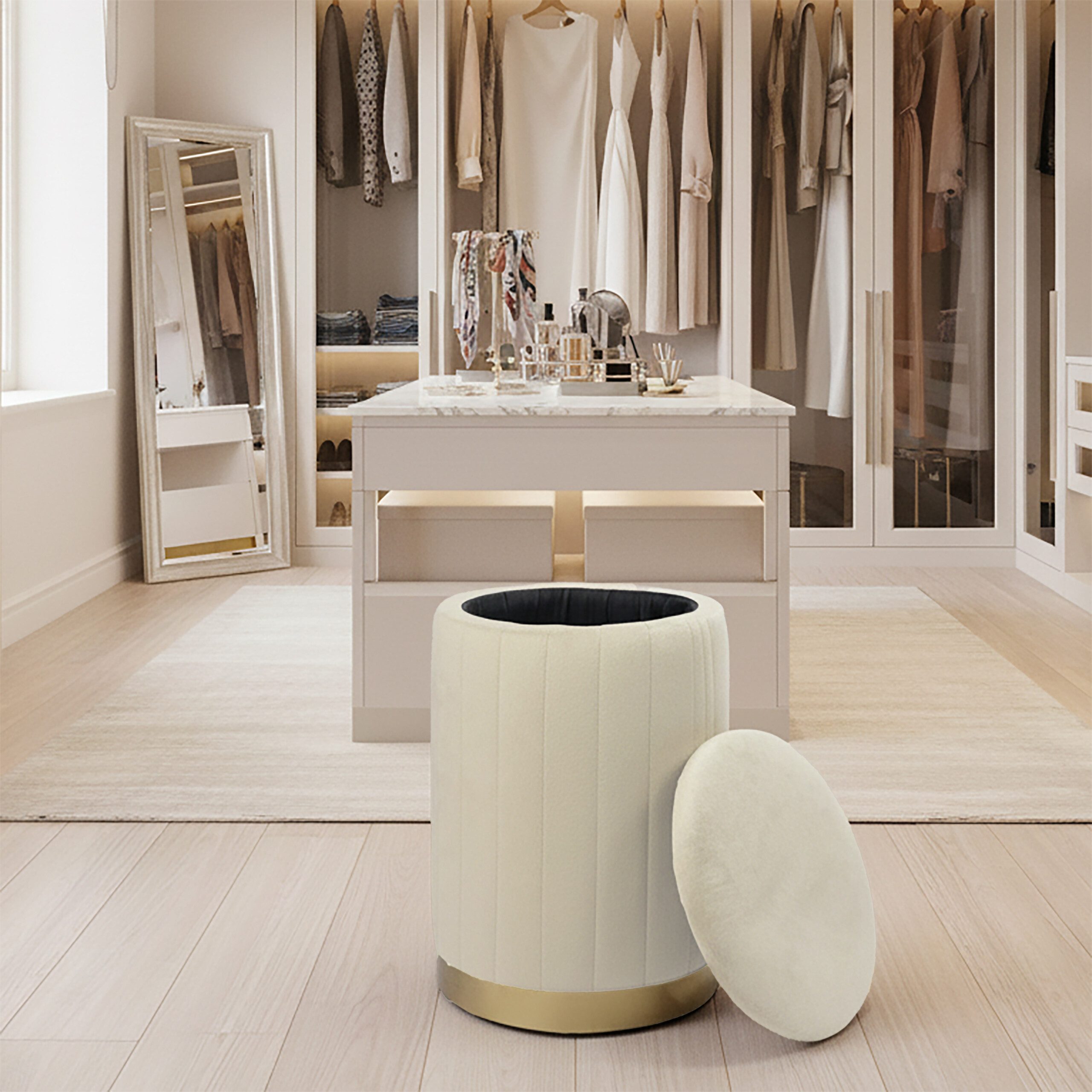 relaxdays Stauraumhocker Hocker aus Samt mit Stauraum (1 St), Beige – Bild 3 von 5