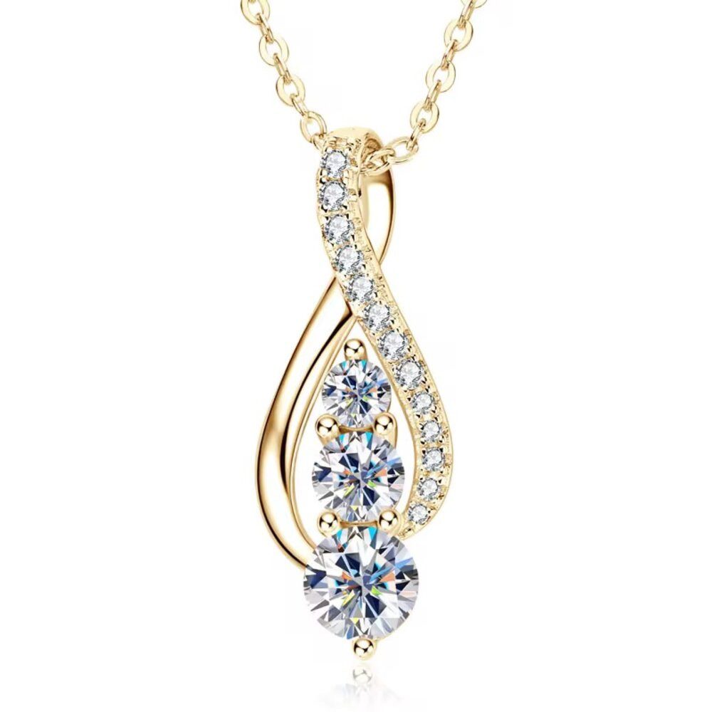 Kette mit Anhänger Exquisite Moissanit Damen Halskette Gold 925 sterling Silber 45cm