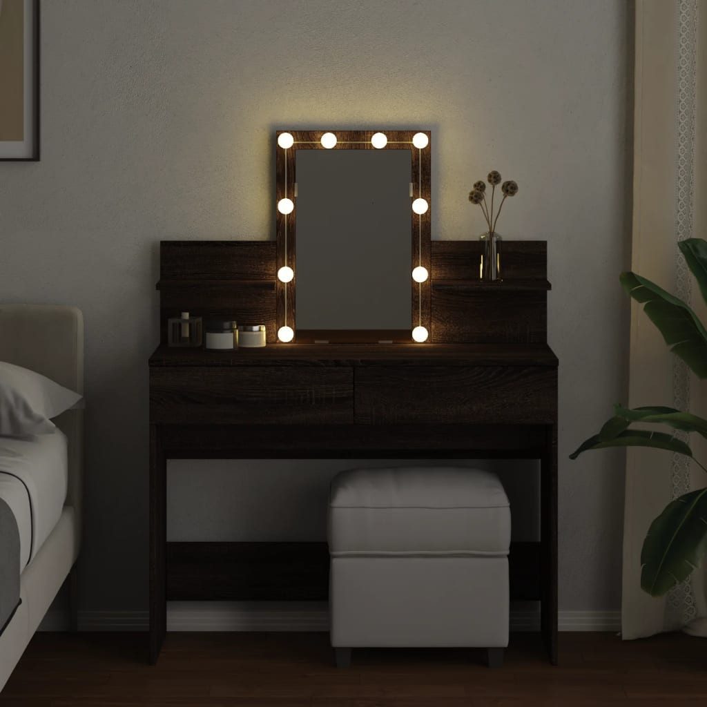 vidaXL Schminktisch Schminktisch mit LED Braun günstig online kaufen
