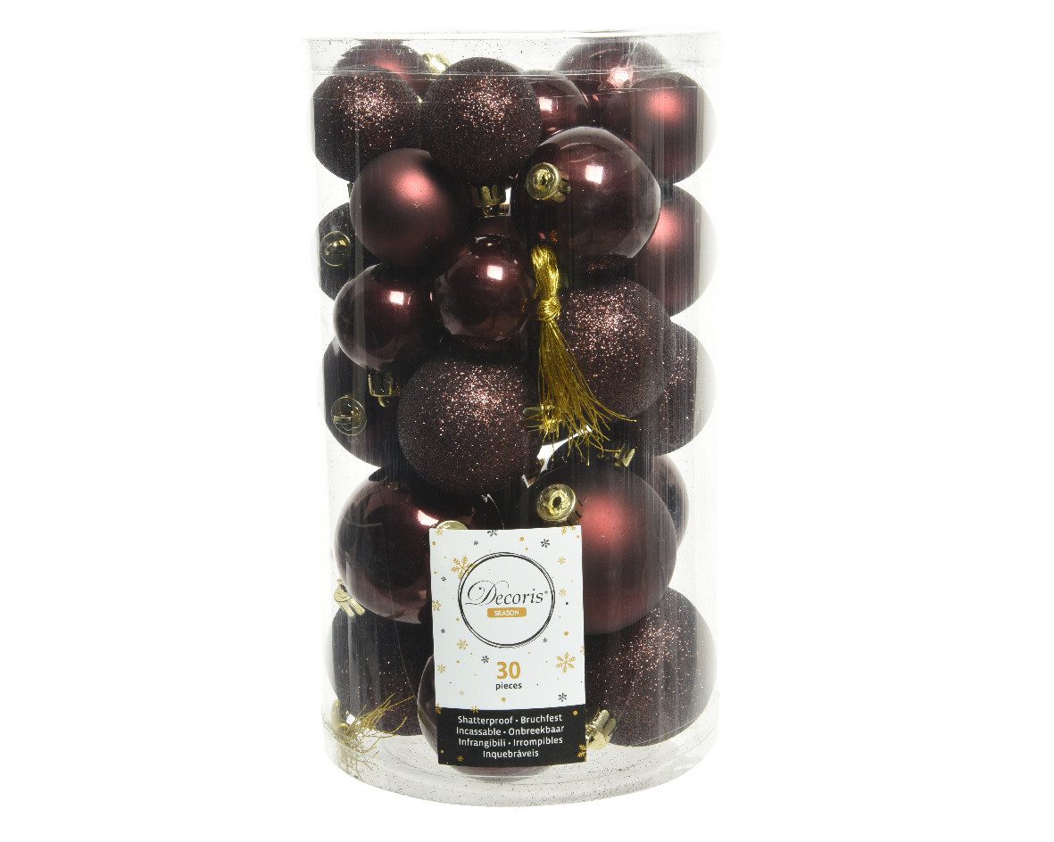 Kaemingk Weihnachtsbaumkugel, Weihnachtskugeln Kunststoff 4-6cm Mix 30er Set - Rotholz