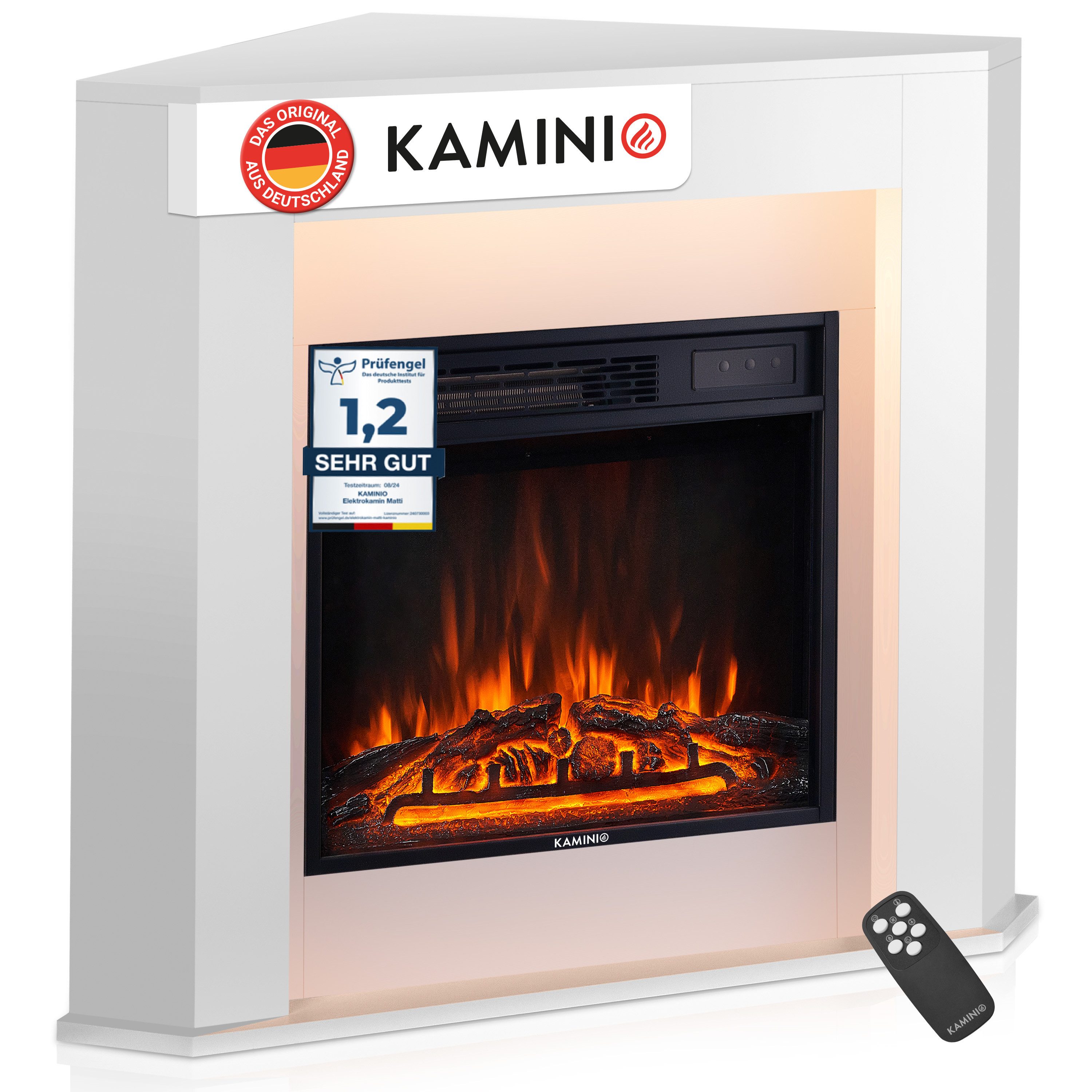 KAMINIO Elektrokamin MATTI, Elektrischer Kamin mit 3D-Flammeneffekt, Ambientelicht, Heizung 1800W